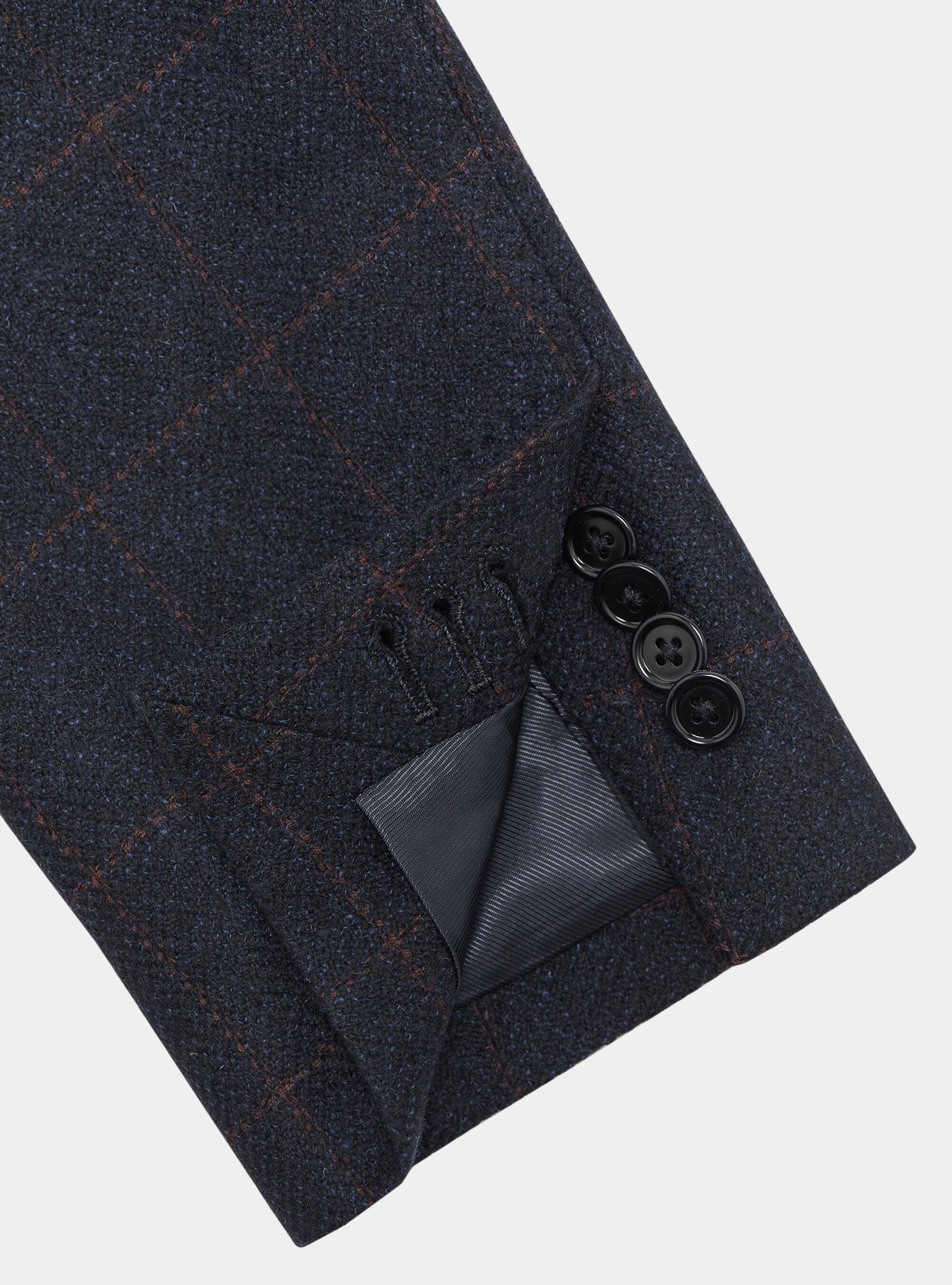 Cashmere wool checked blazer, NAVY BLUE