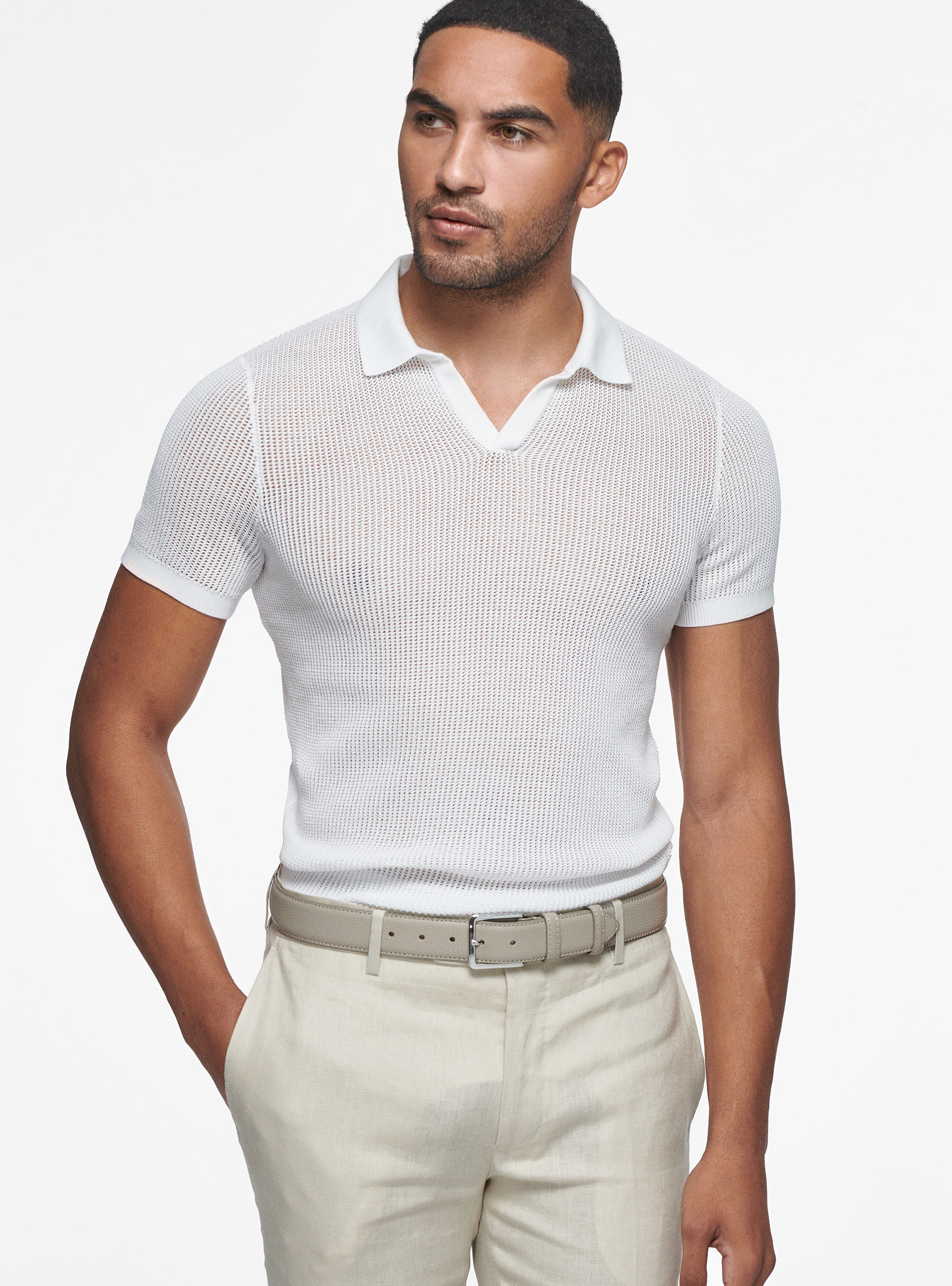 Perforated knit polo shirt Gutteridge Men s Sweaters