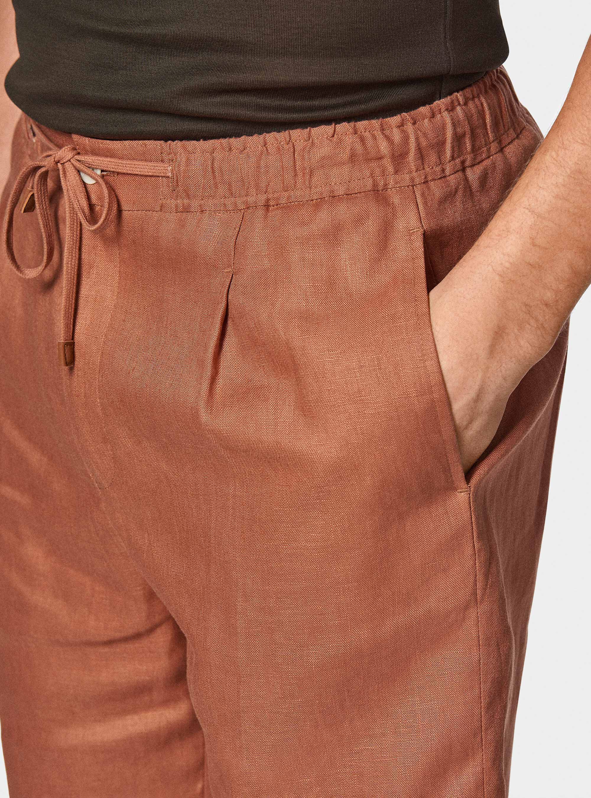 Bermudas de lino puro con banda el&aacute;stica, ROSA SALMONE 0468C