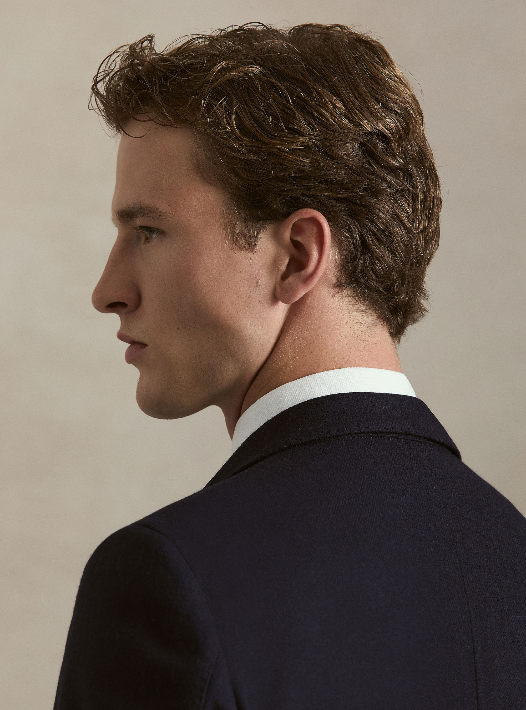 Wool blend flannel blazer, NAVY BLUE