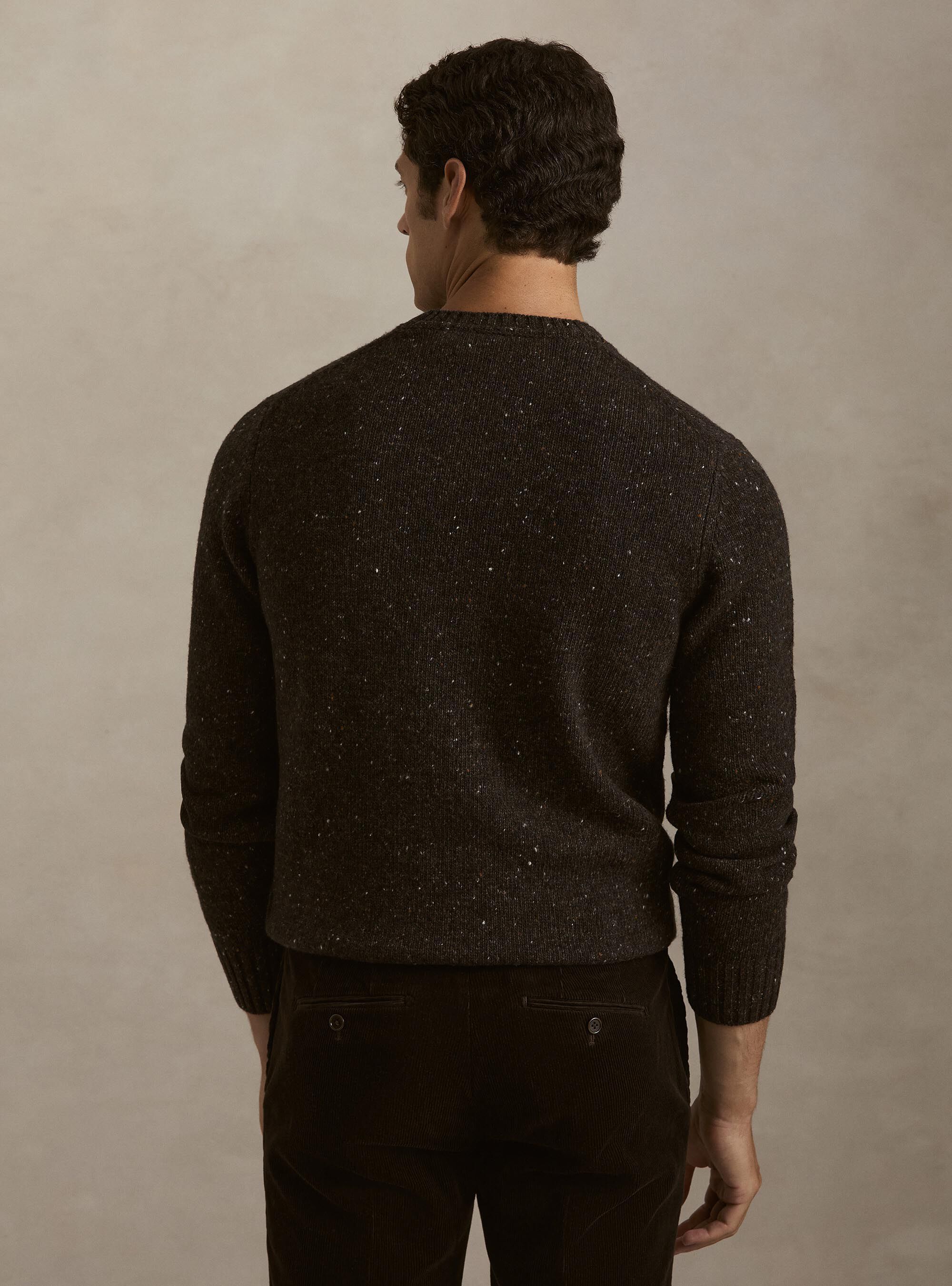 Donegal-style merino wool blend crewneck sweater, BROWN