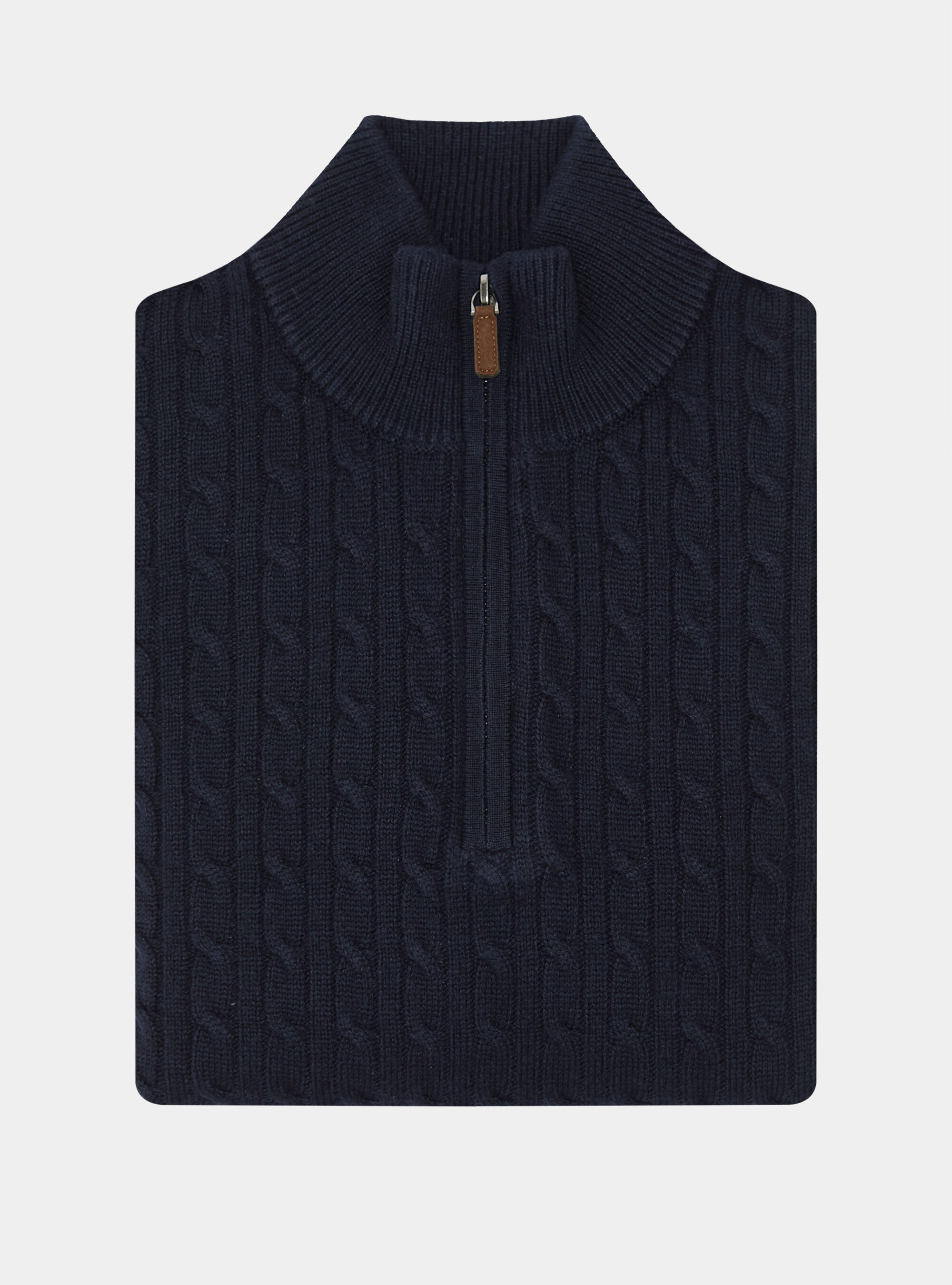 Maglia con collo mock e treccia in misto lana, BLU NAVY