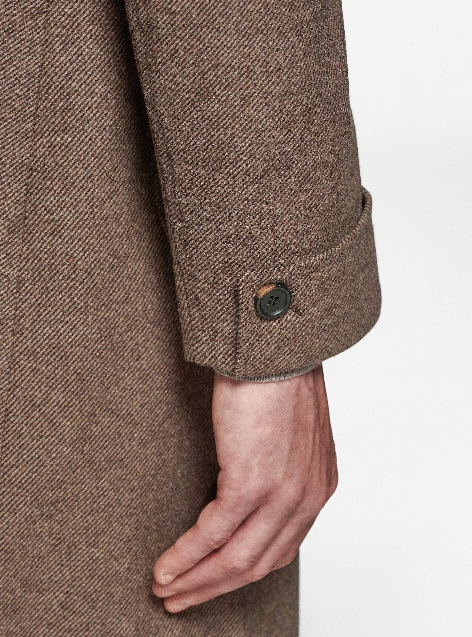 Wool and silk diagonal double breasted coat