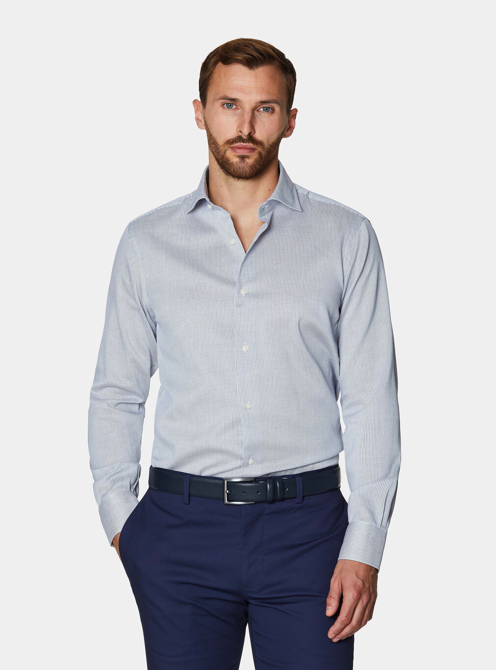 Micro check pattern cotton shirt