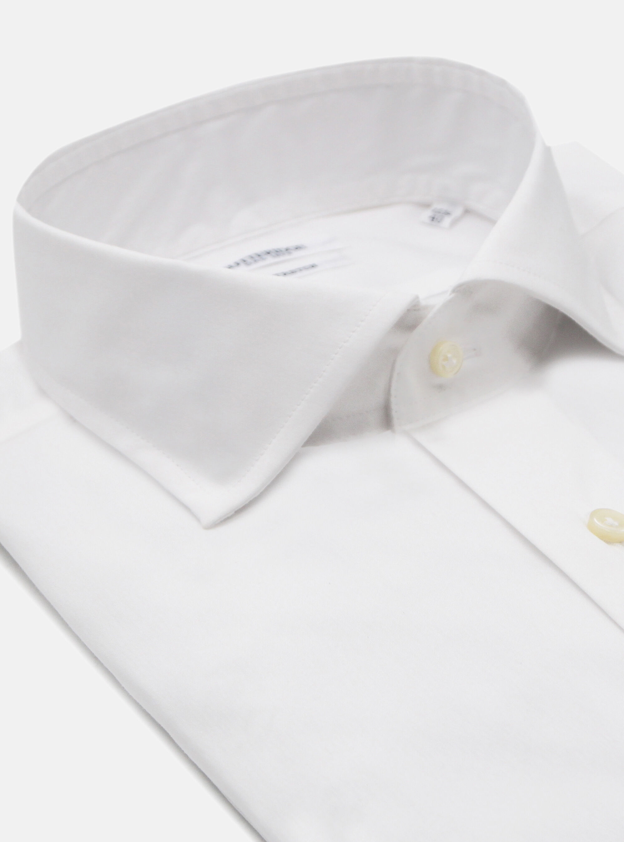 Camicia in cotone popeline stretch con collo francese semiaperto, BIANCO