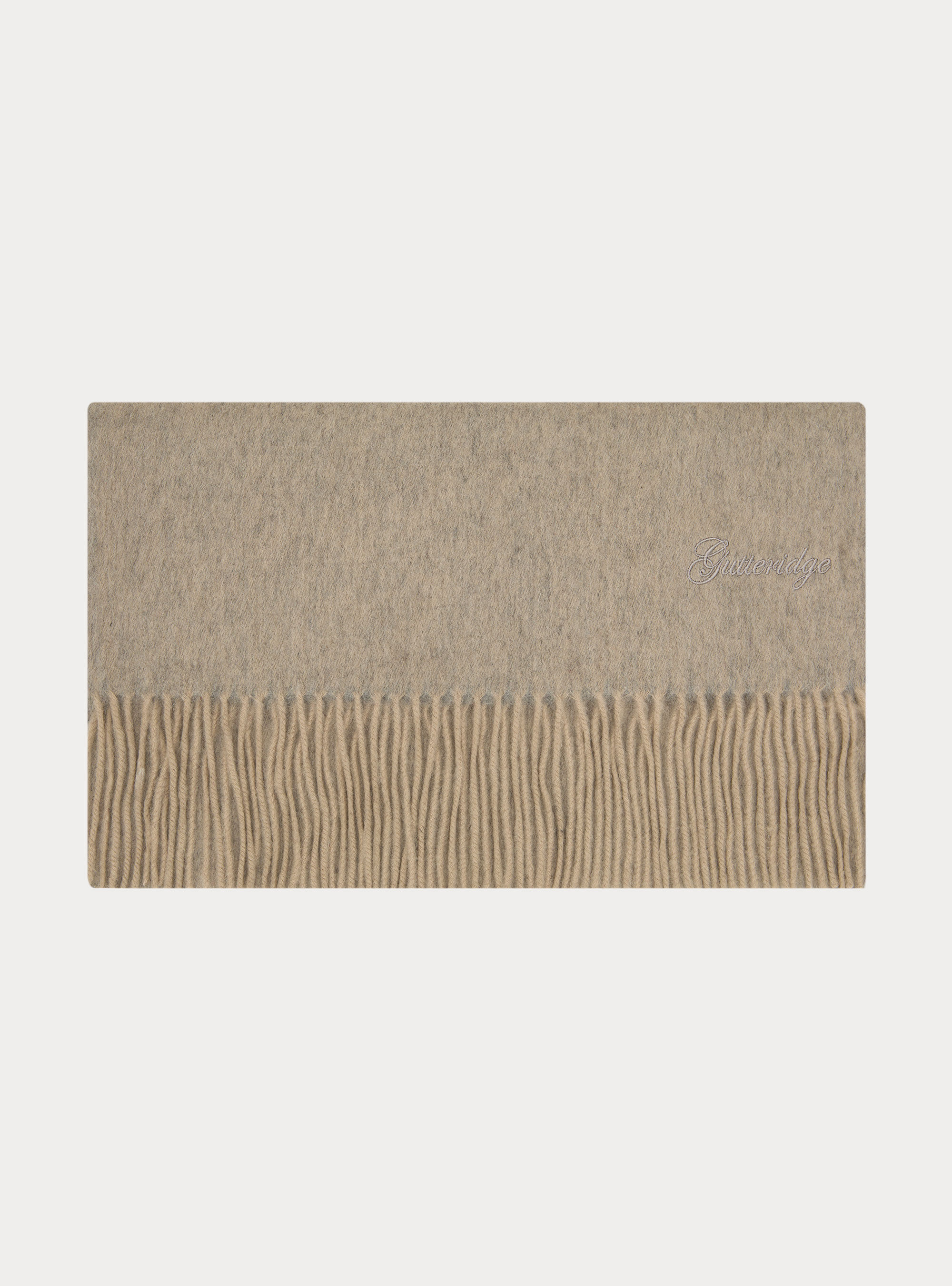 Sciarpa double face con ricamo in lana cashmere, ECRU