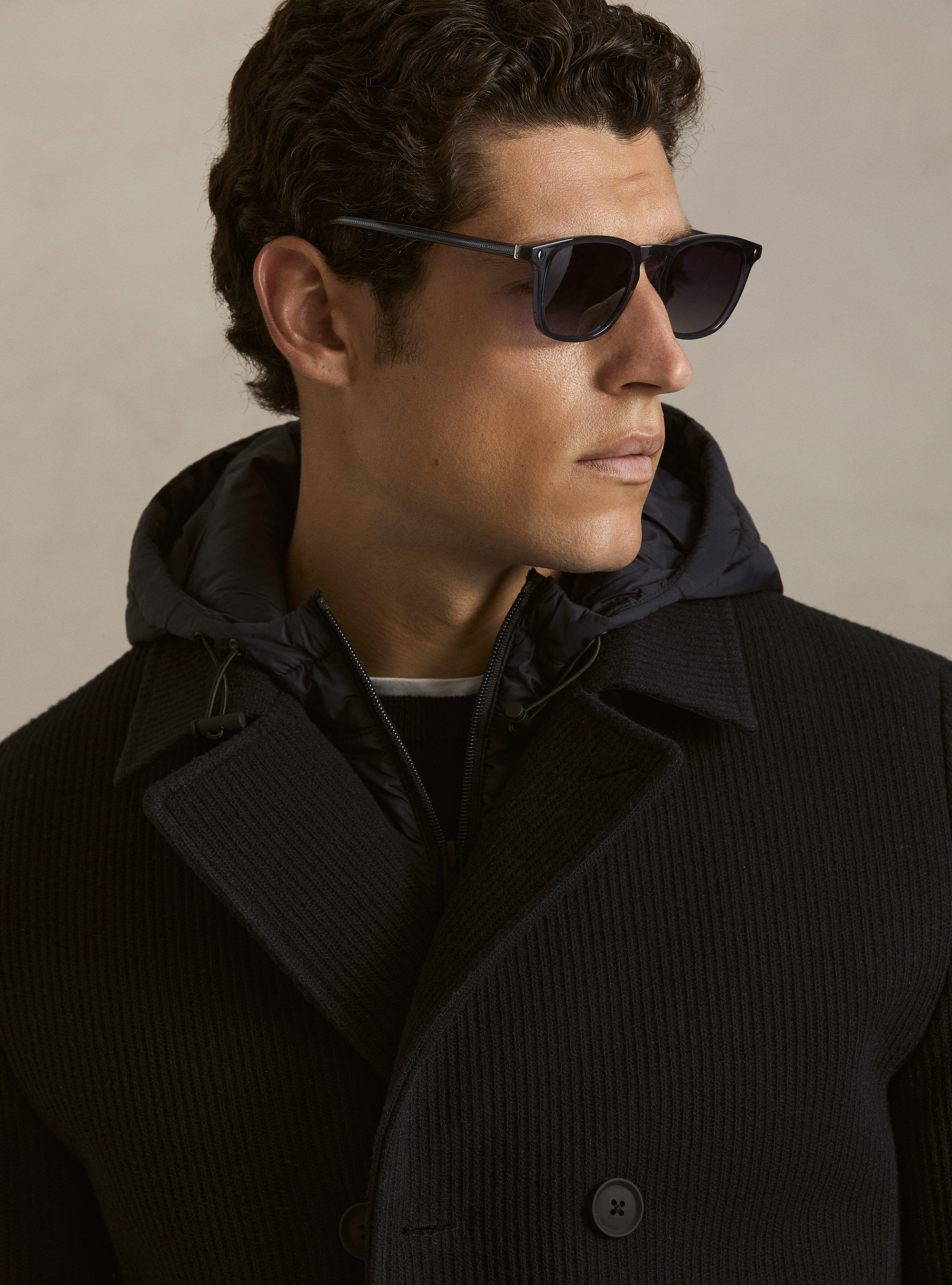 Double-breasted ribbed jacket with removable bib and hood, NAVY BLUE