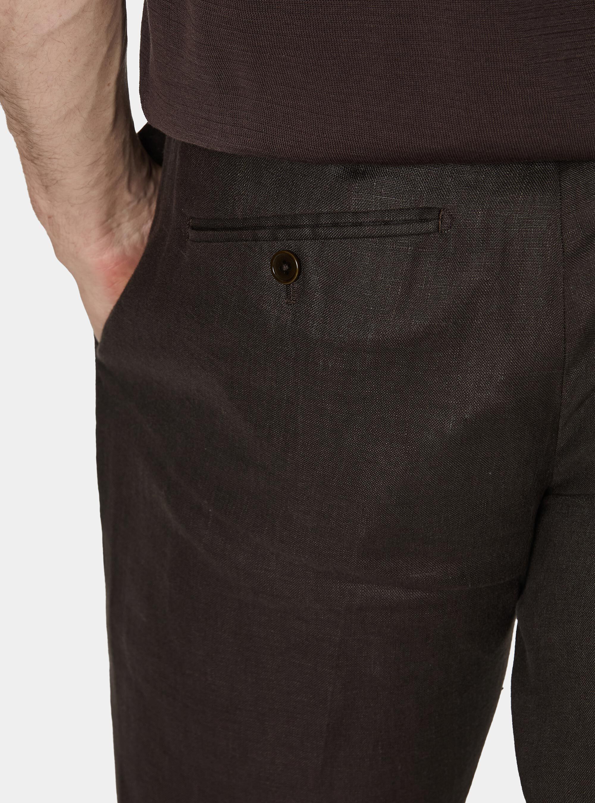 Pantalones de traje de lino puro, MARRON