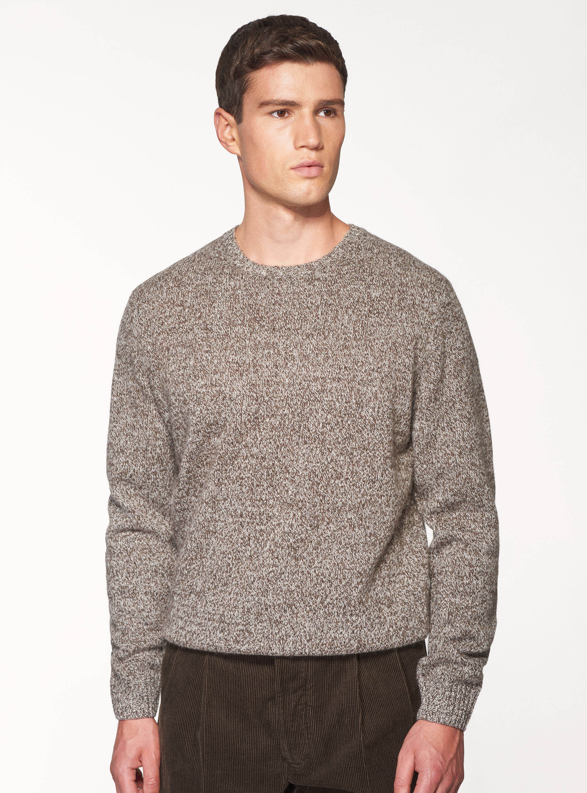 Jersey de cuello redondo de pura lana Shetland, MARRON