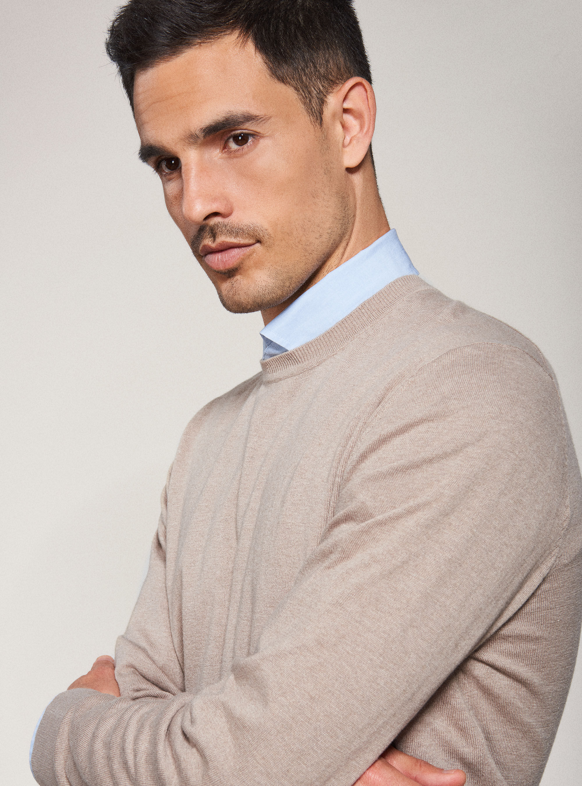 Maglia girocollo in cotone seta e cashmere, ECRU