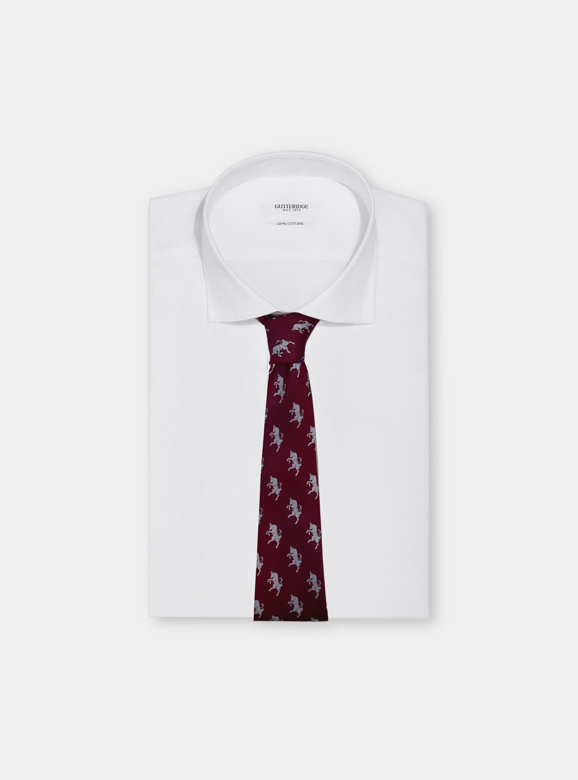 Pure silk bull print tie, BORDEAUX