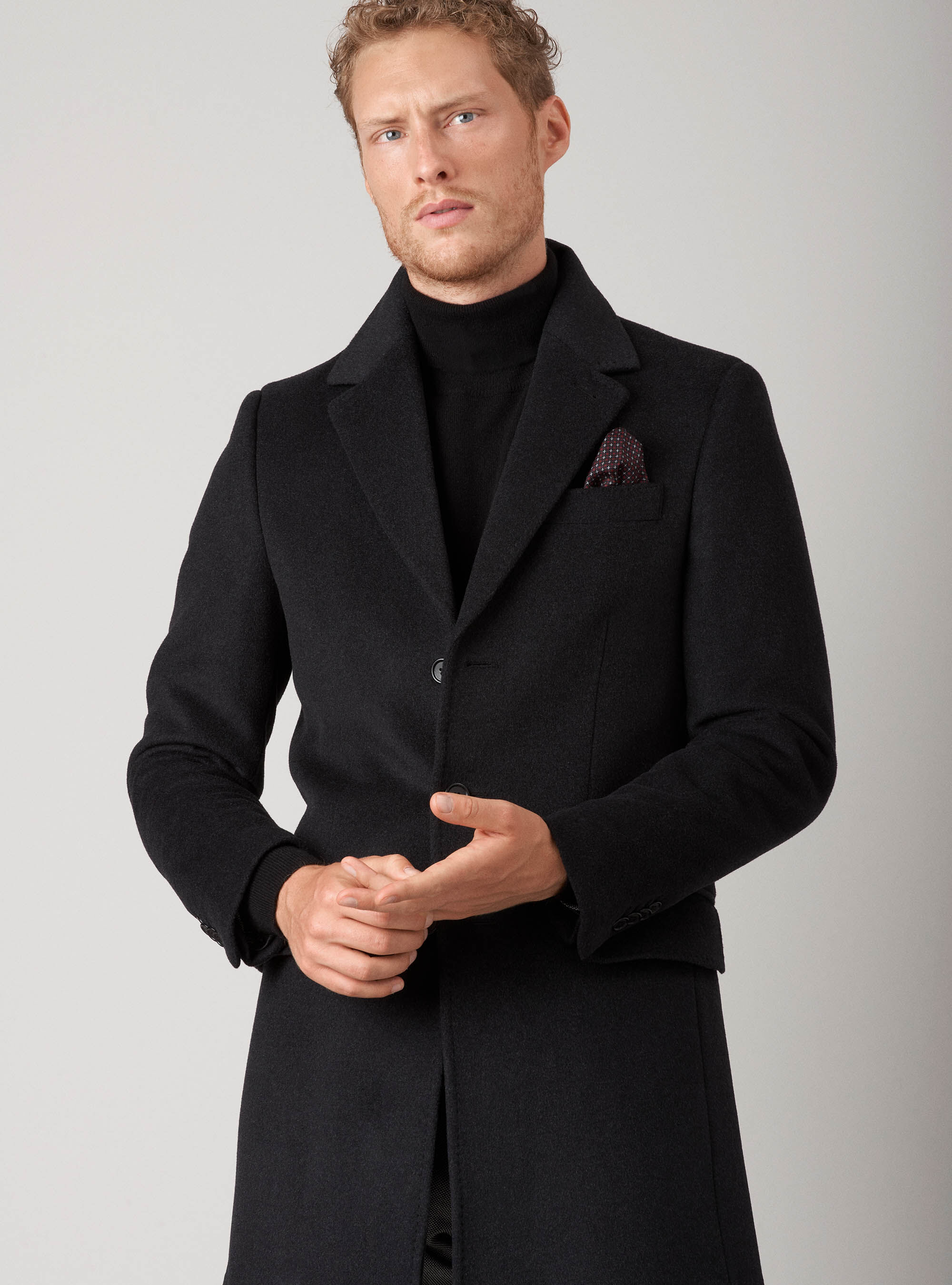 Manteau simple boutonnage en laine et cachemire