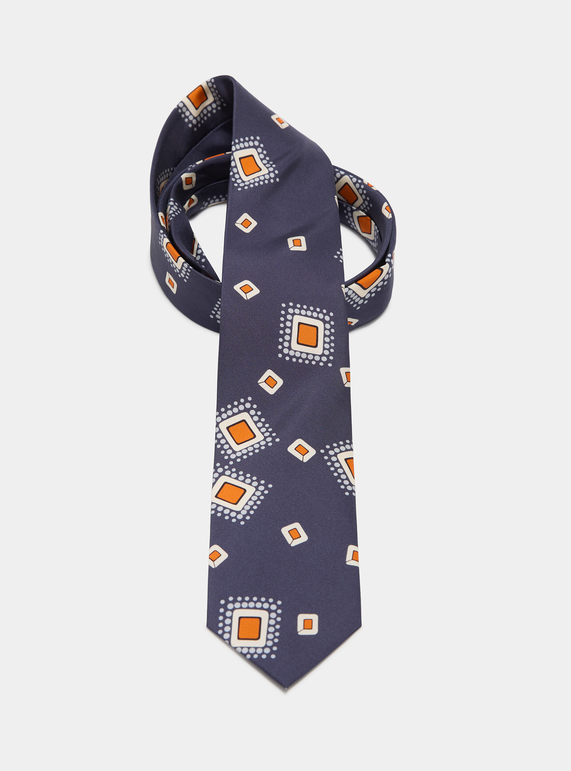 Silk twill tie with geometric print