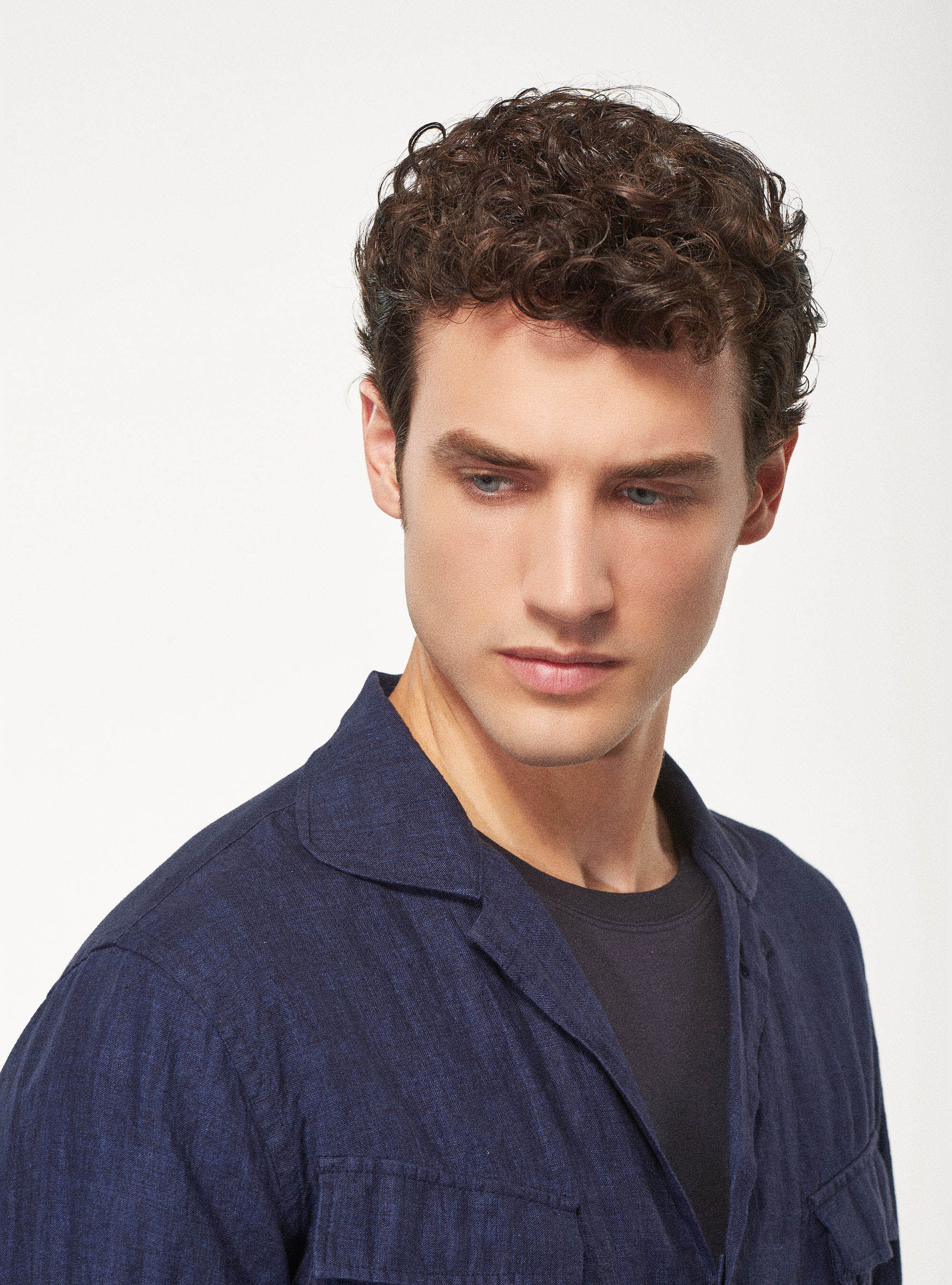 Giacca camicia in 100% lino, BLU NAVY