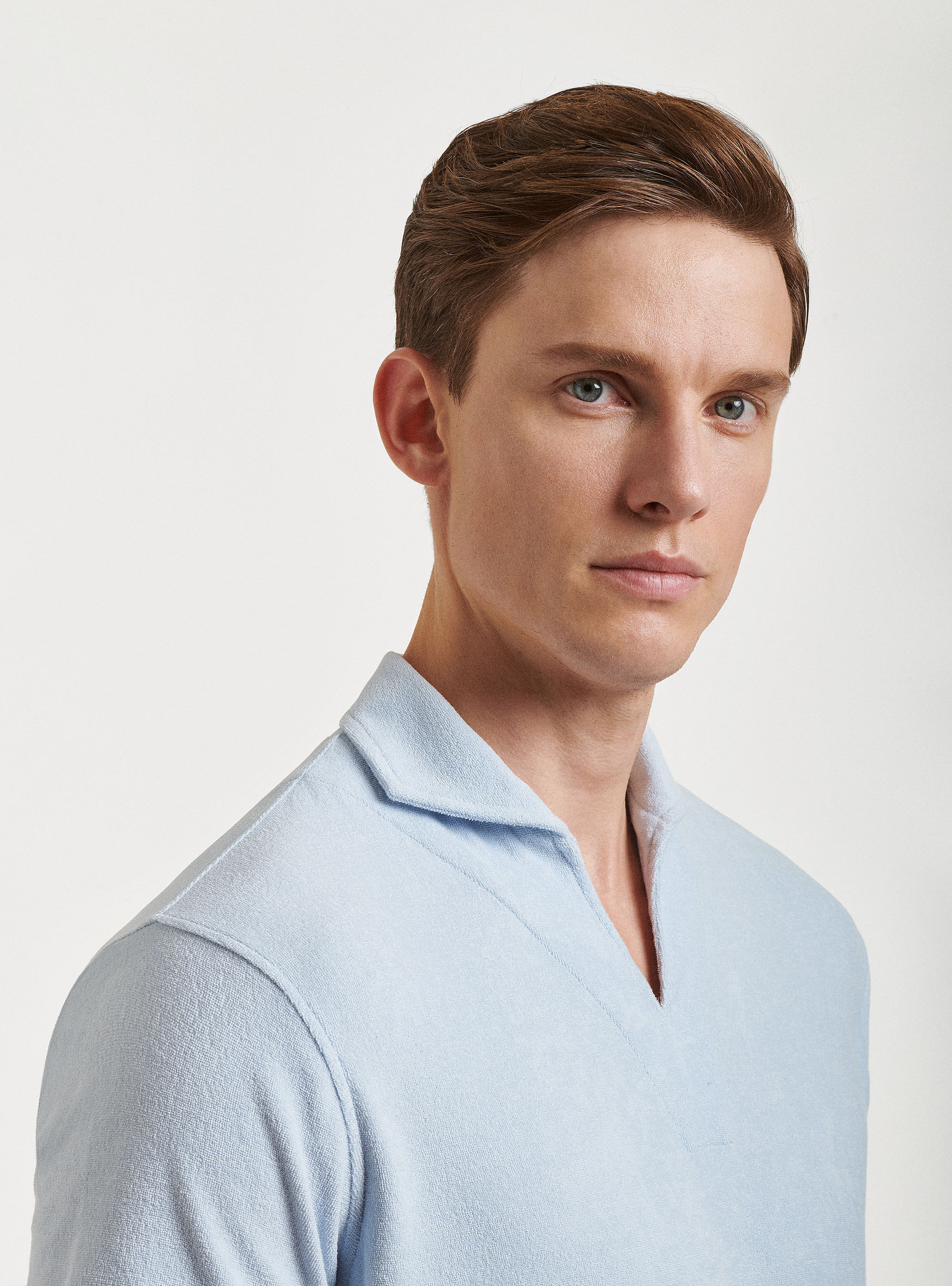 Maglia a polo in spugna di puro cotone, AZZURRO