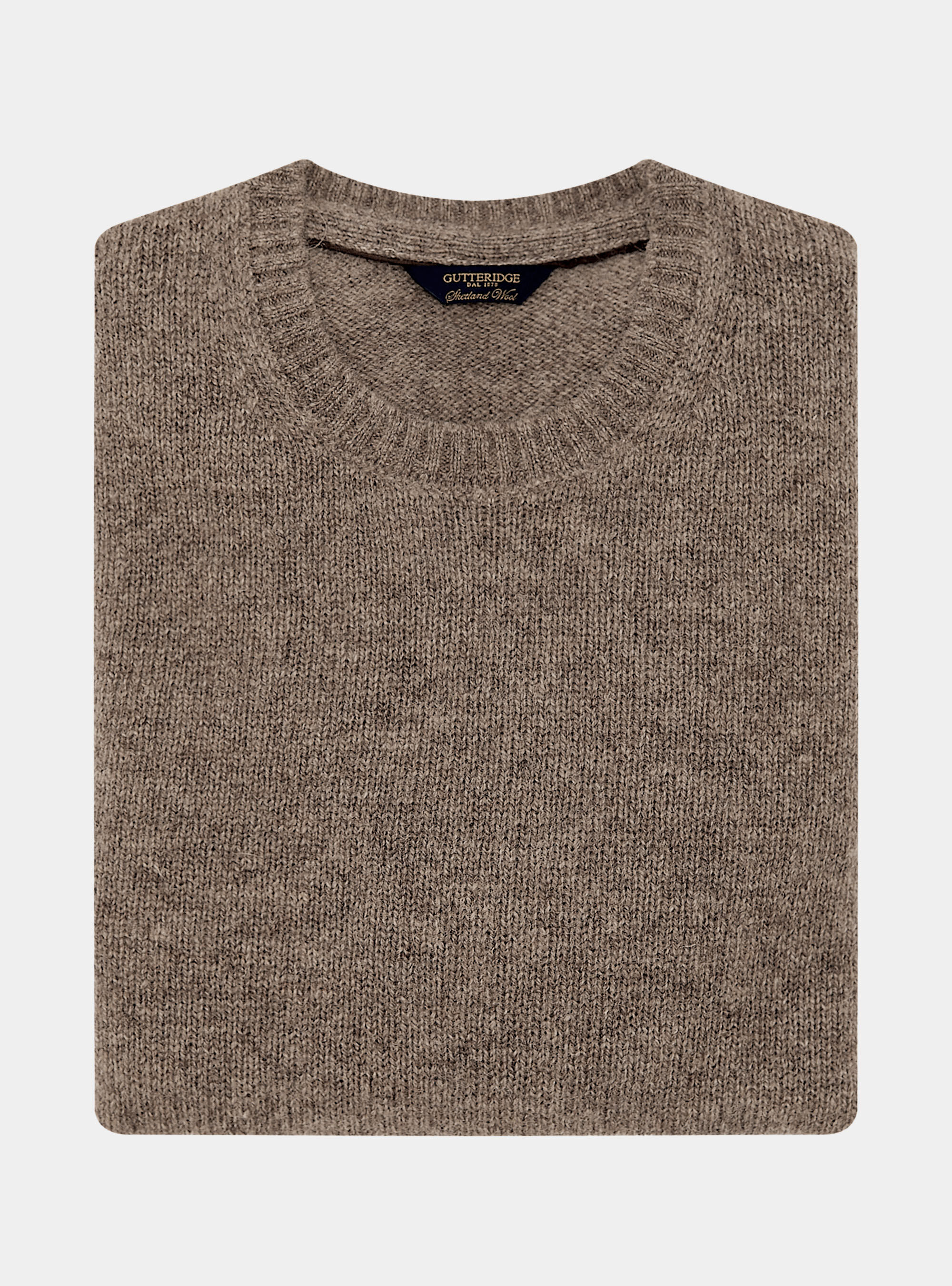 Pure Shetland wool crewneck sweater, MUD