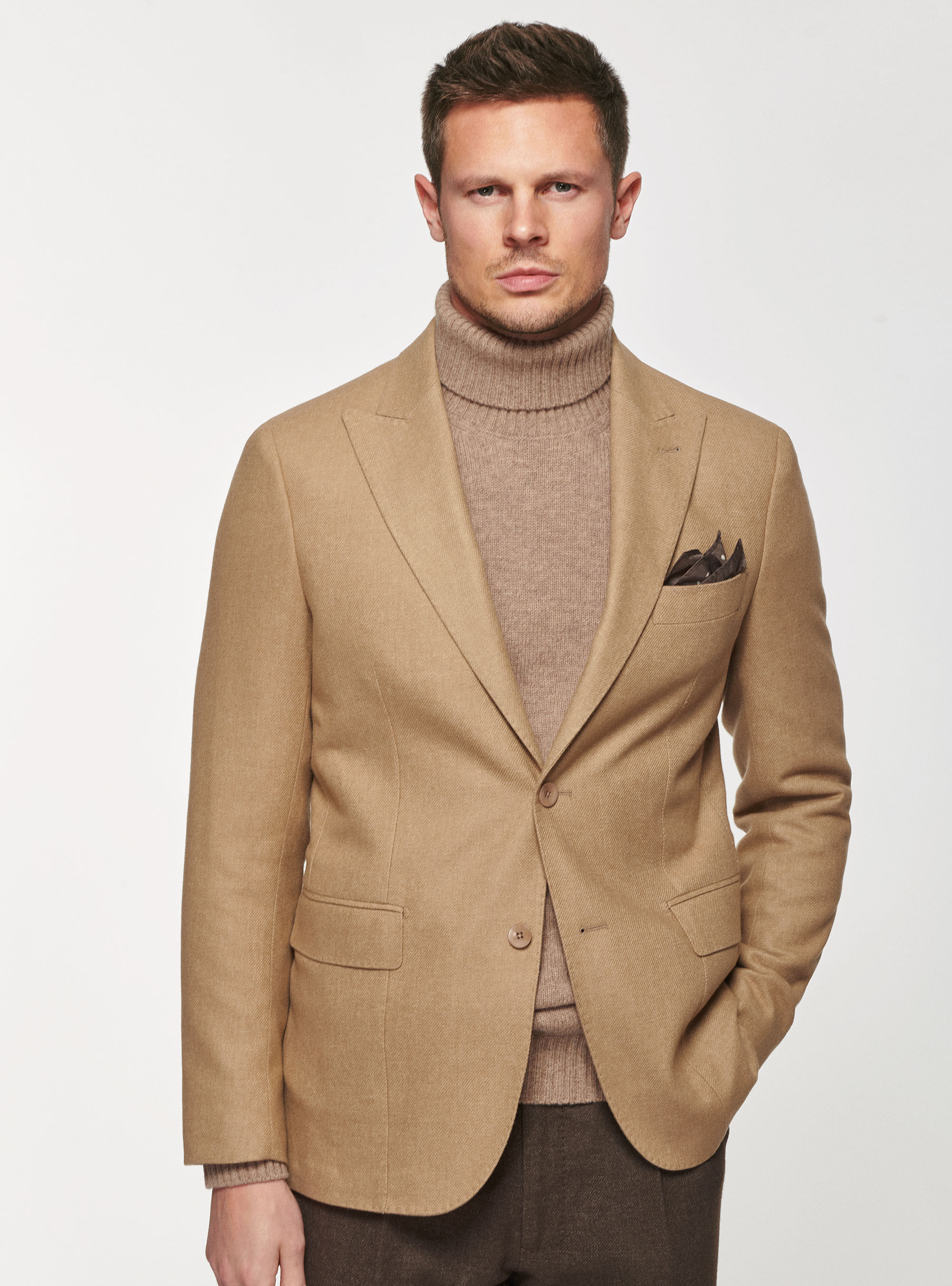 Beige wool blazer mens top