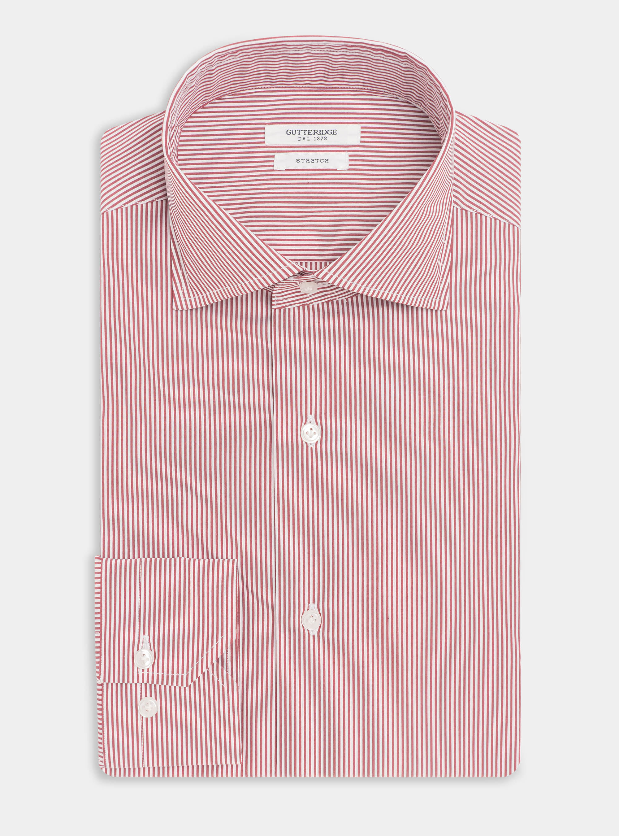 Camicia slim fit in popeline di cotone stretch rigato, BORDEAUX