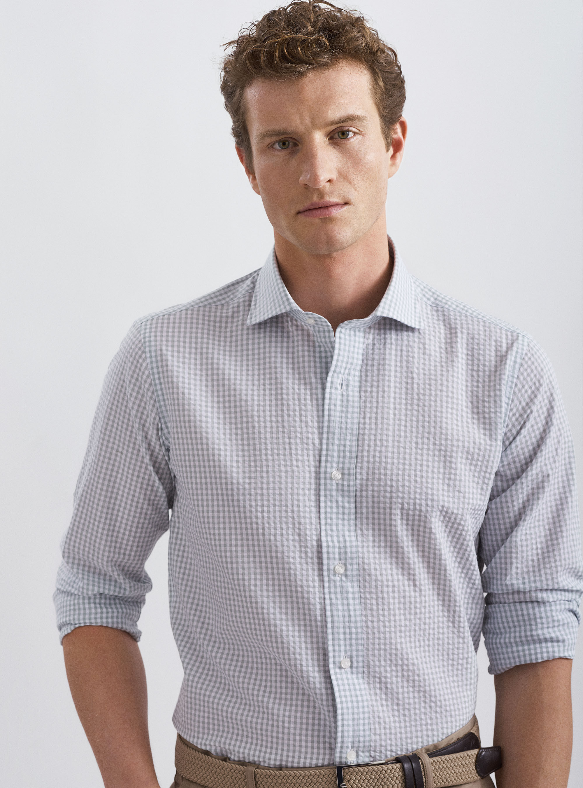 Chemise en seersucker de coton a carreaux
