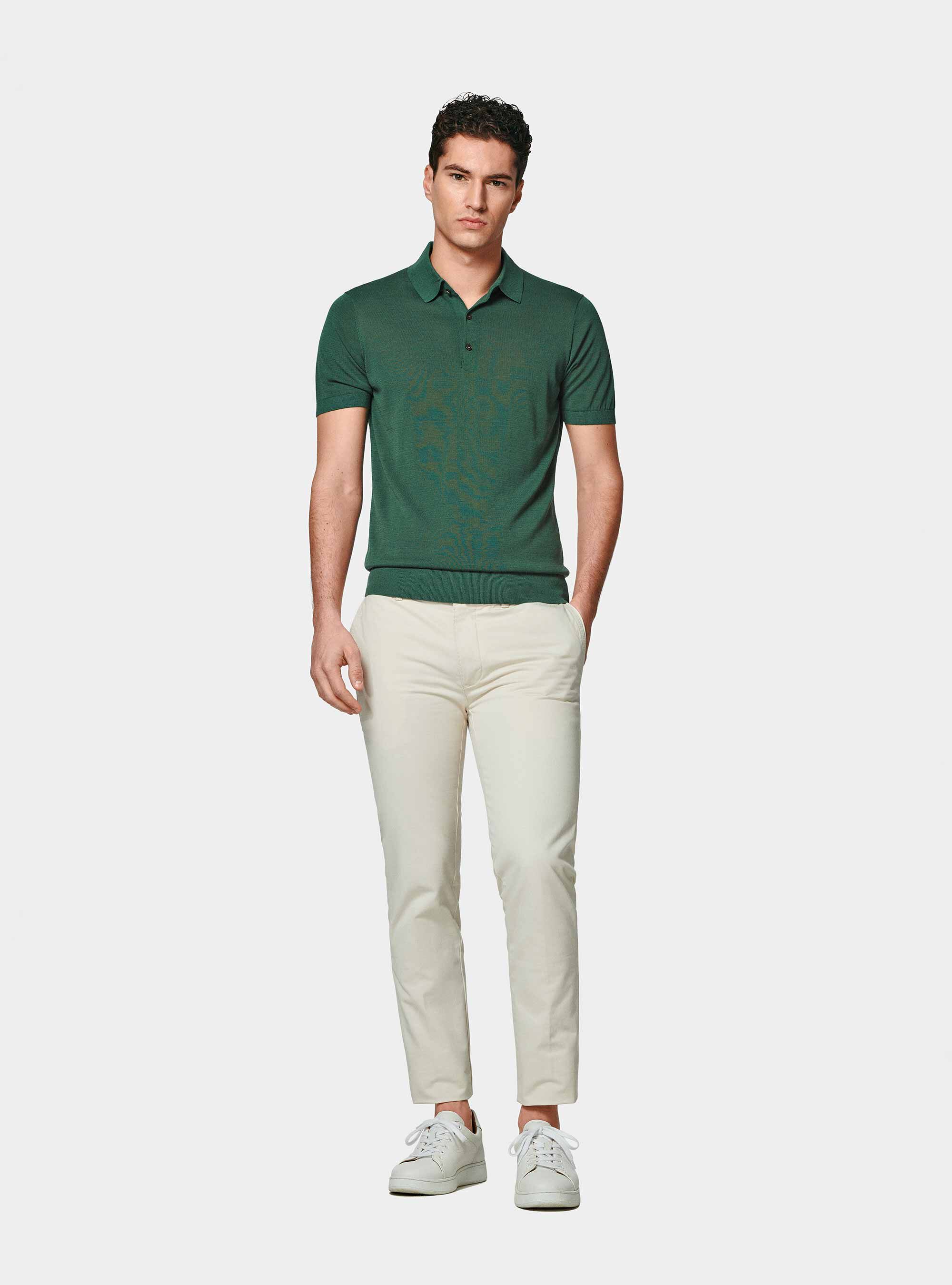 Polo de algod&oacute;n y seda, VERDE