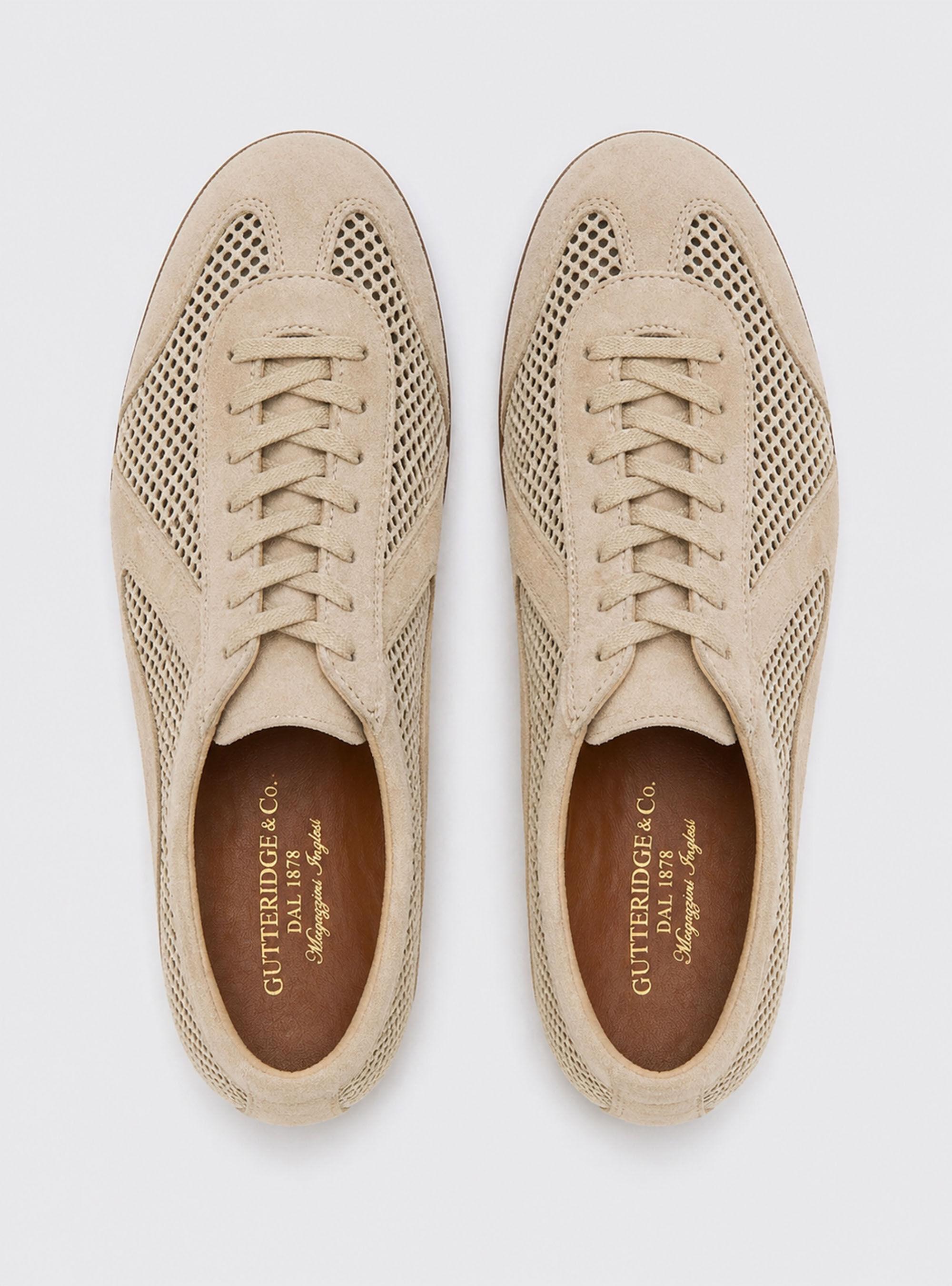 Suede and mesh sneakers, ECRU