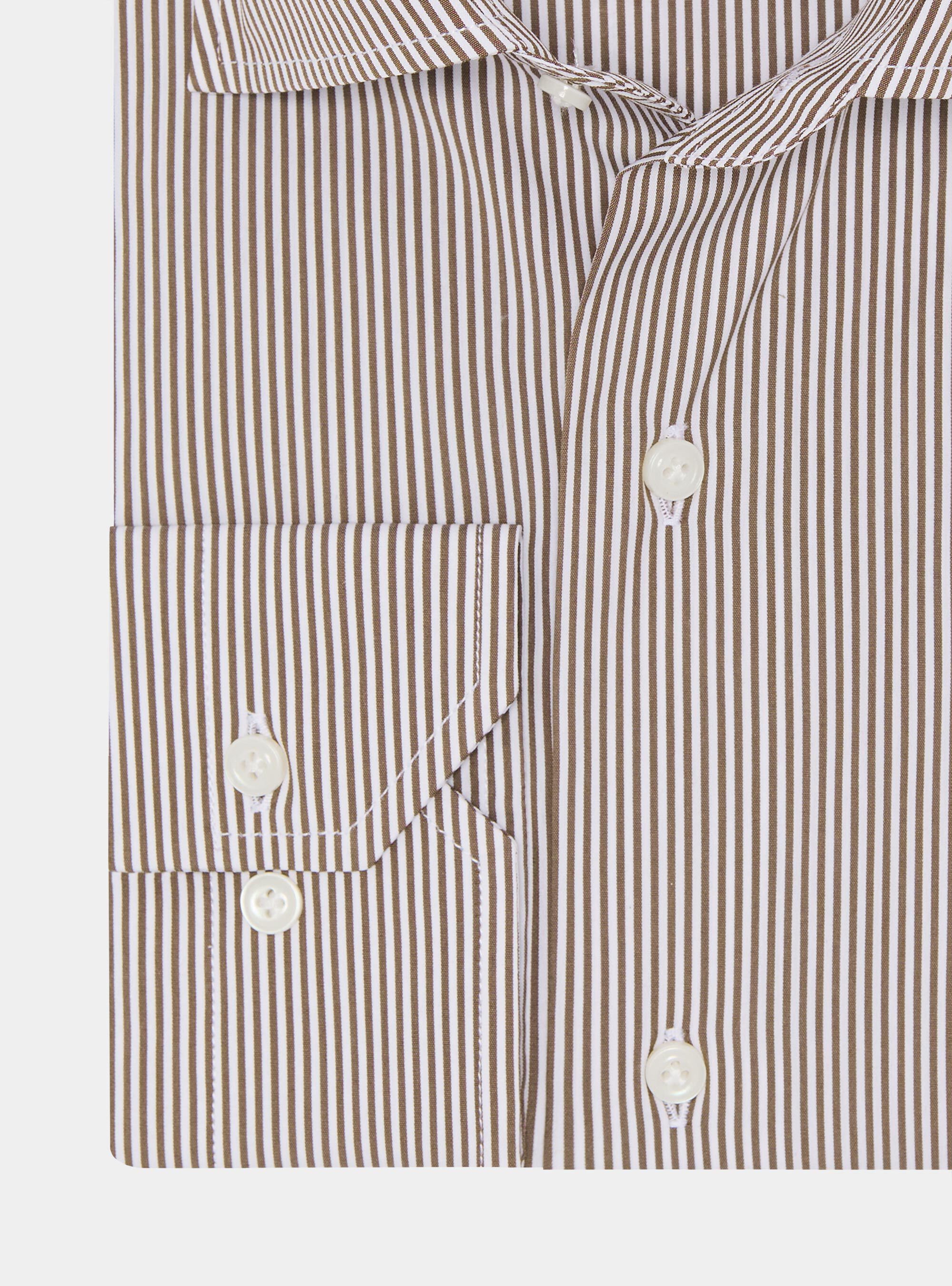 Camisa de rayas de popel&iacute;n de algod&oacute;n el&aacute;stico, MARRON