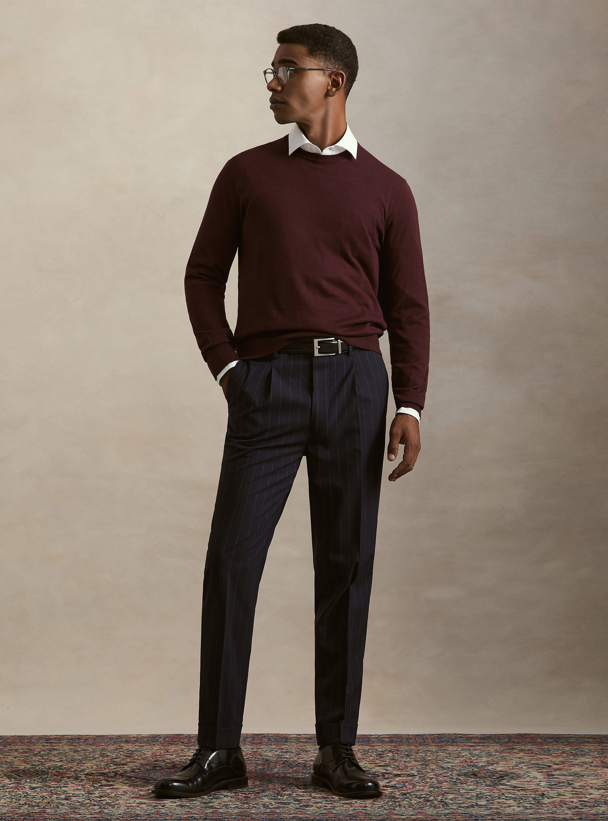 Maglia girocollo in cotone seta e cashmere