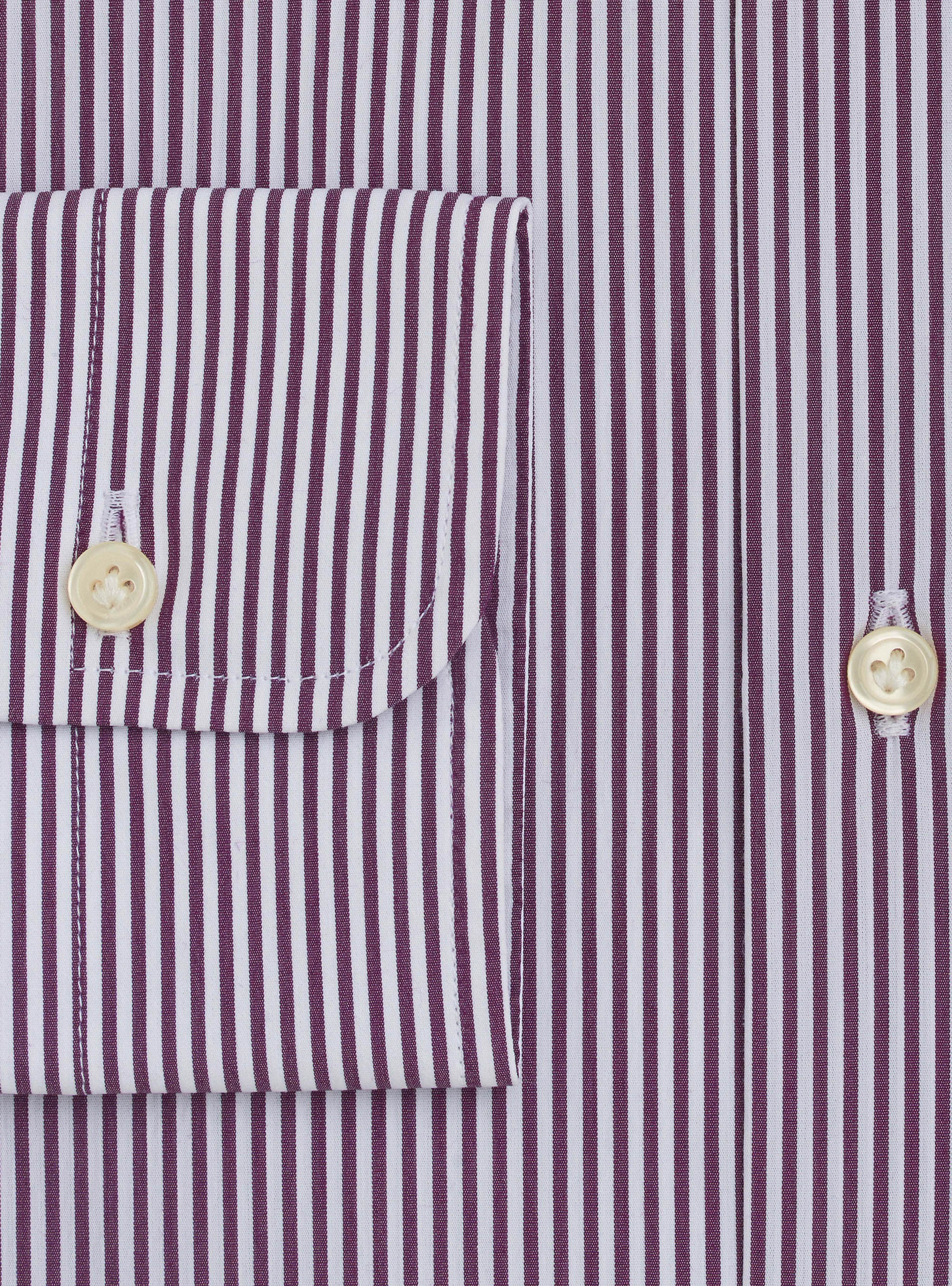 Chemise col fran&ccedil;ais semi-ouvert en popeline de coton stretch &agrave; rayures, VIOLET CLAIR