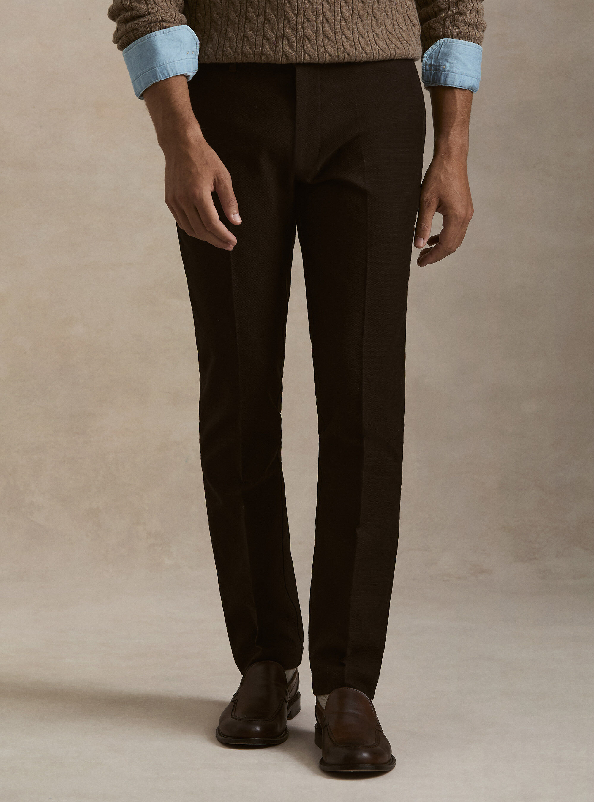 Textured cotton chino trousers, BROWN