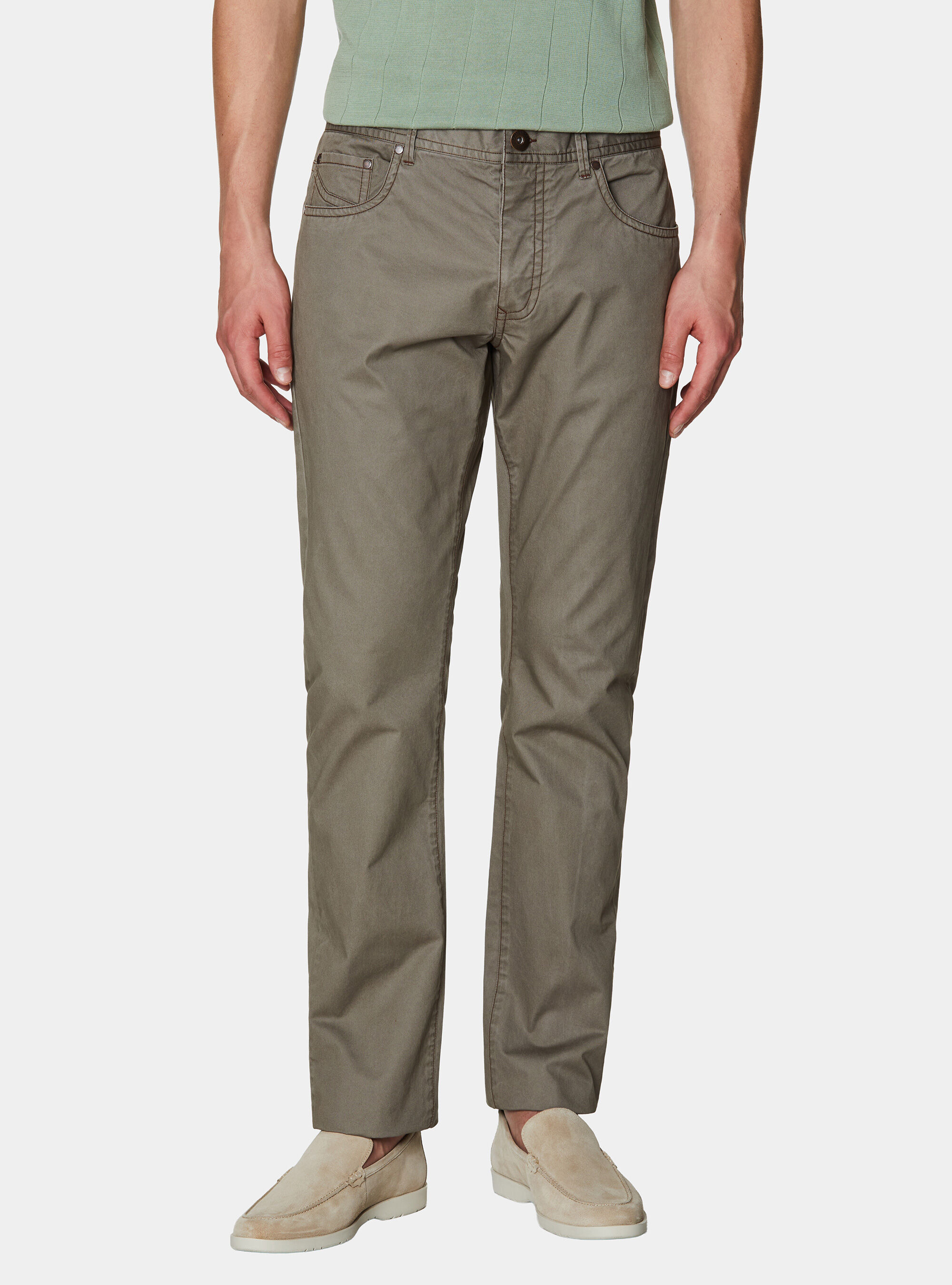 Pantaloni slim fit in cotone lavato, TORTORA 0542C