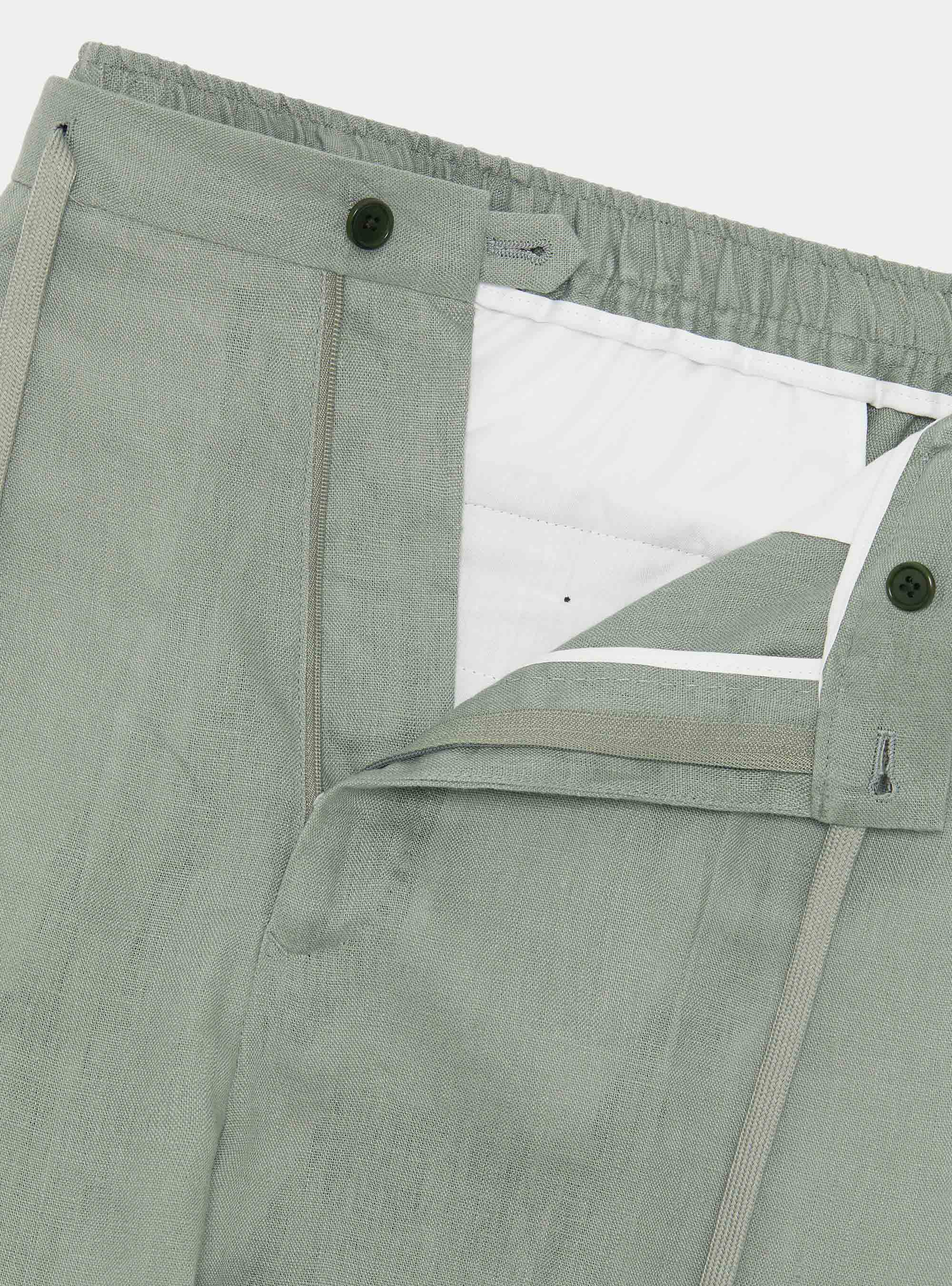 Pure linen trousers with pleat and drawstring, SALVIA 0602C