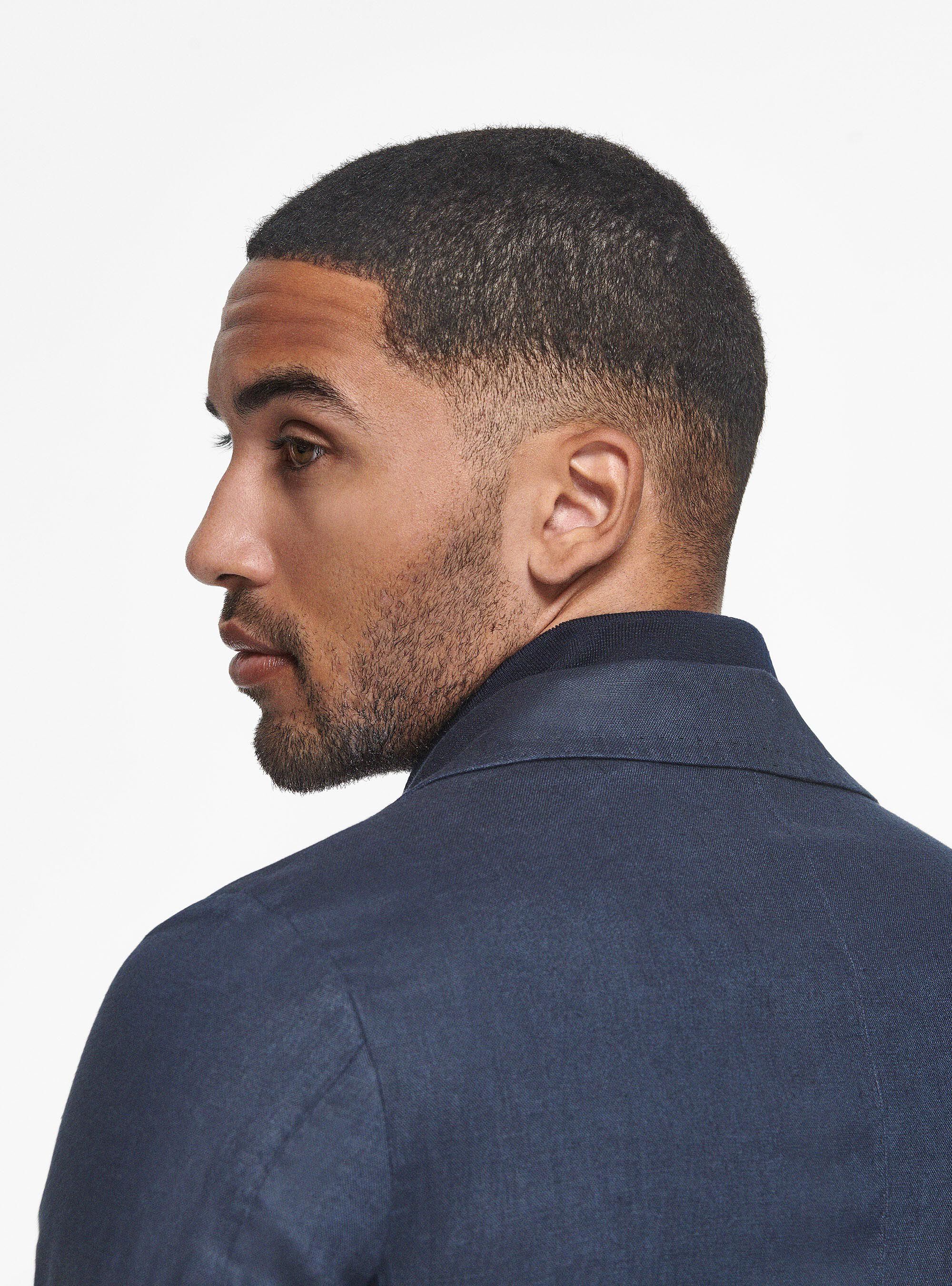 Pure linen double-breasted blazer, NAVY BLUE