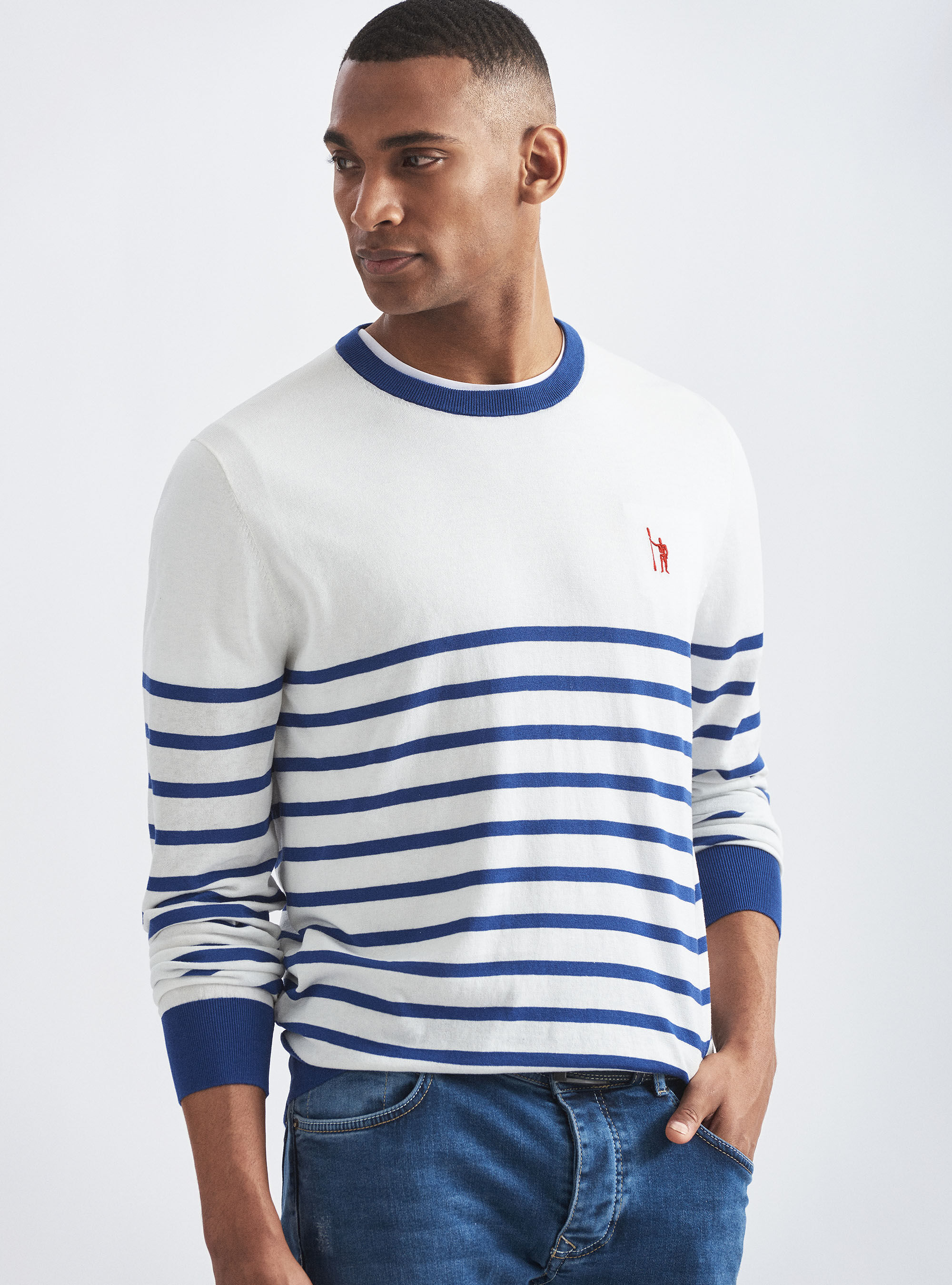 Silk and striped cotton crew-neck sweater | GutteridgeEU | Sweaters Uomo