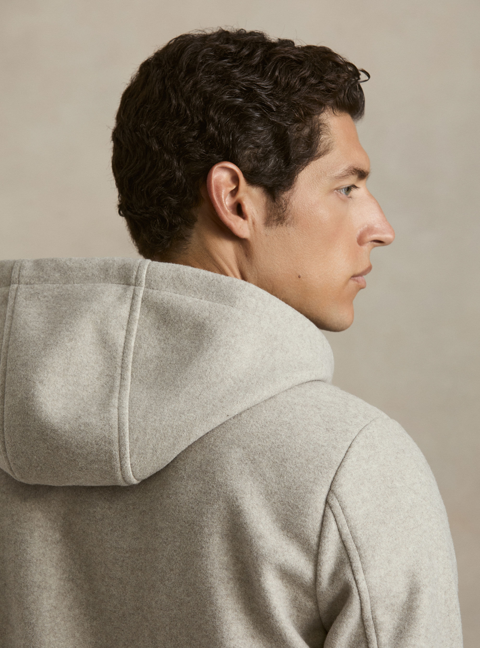 Stretch wool jacket with a hood, ECRU