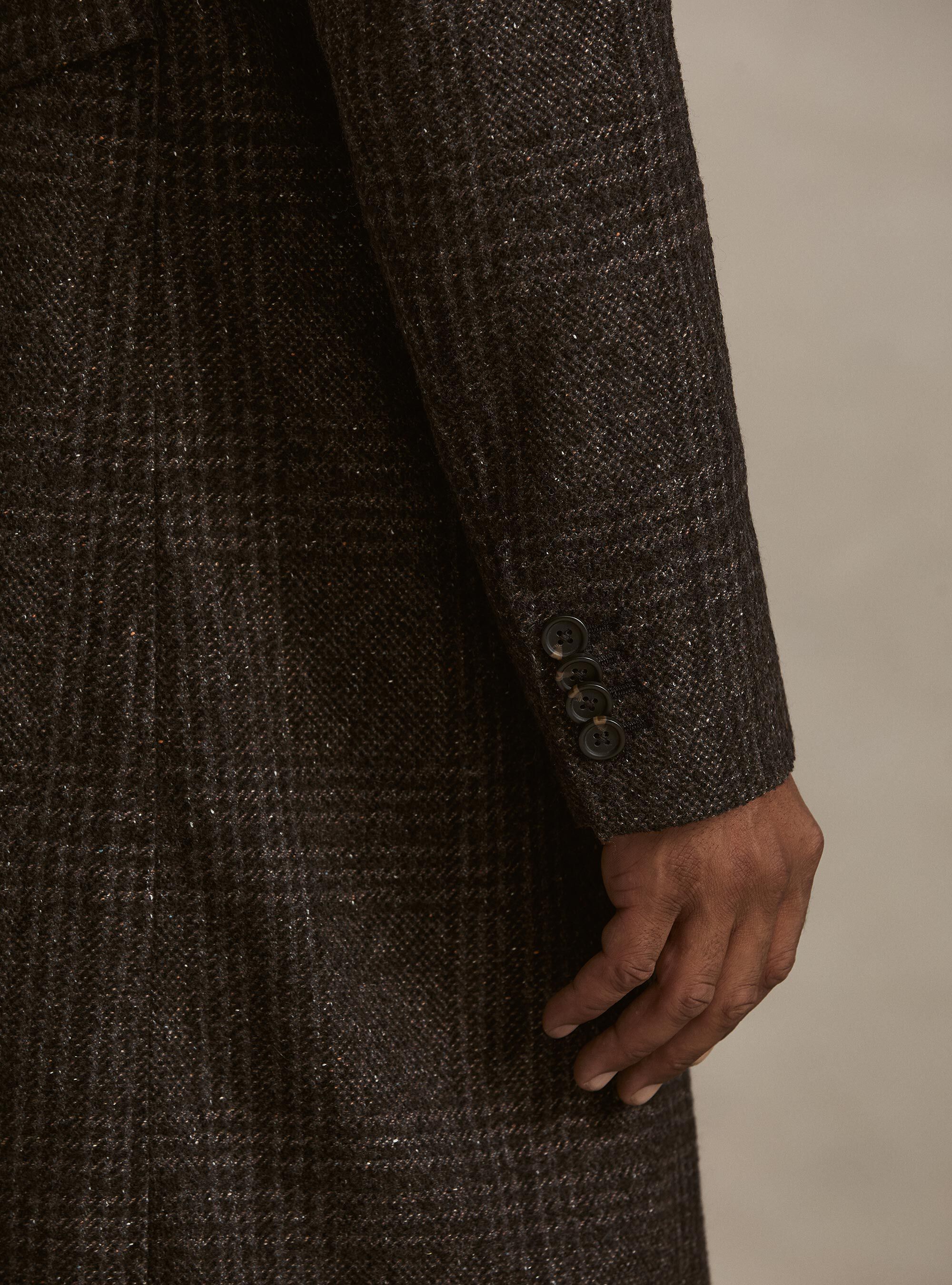Cappotto doppiopetto fantasia in misto cashmere, MARRONE