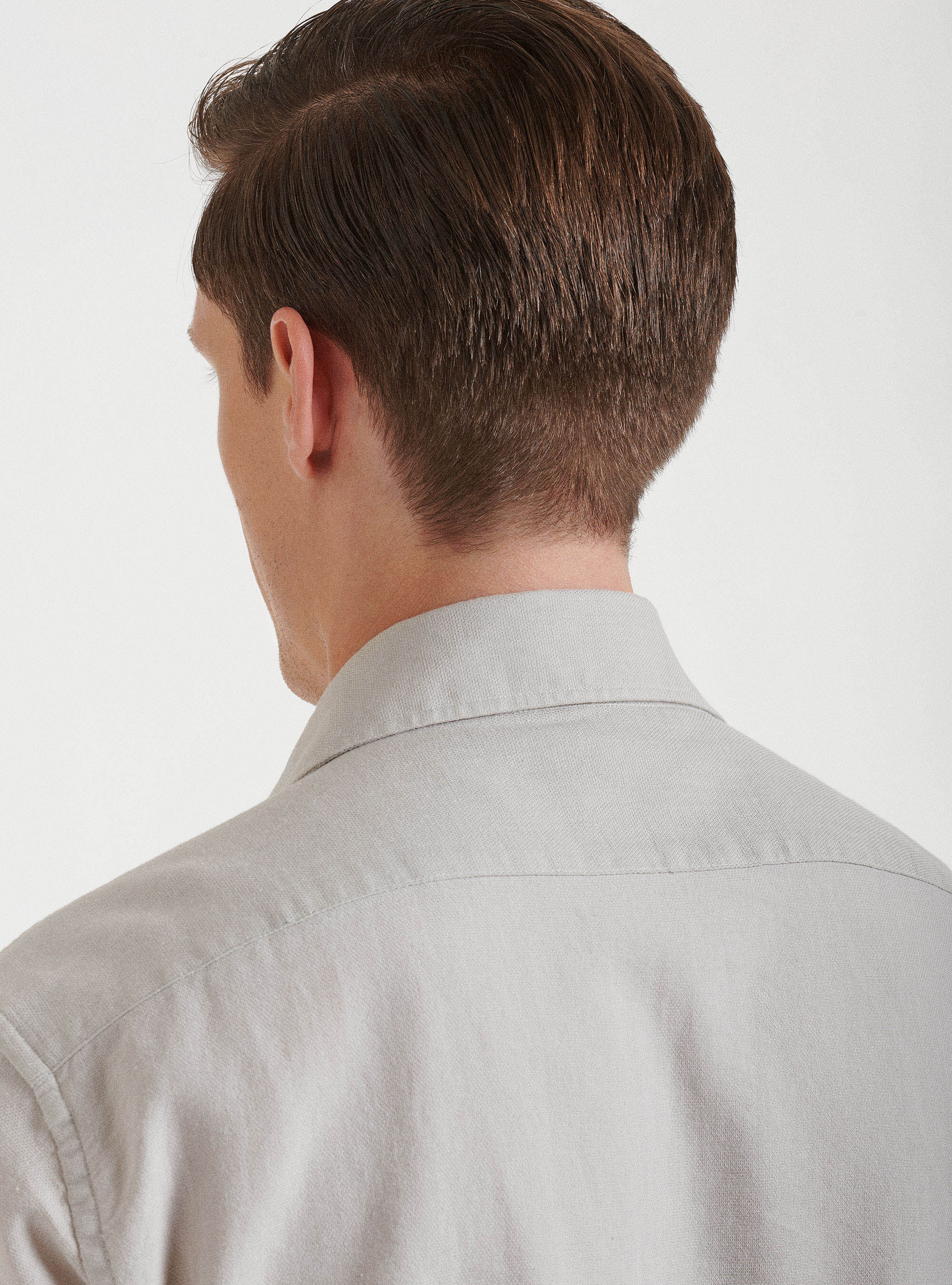 Semi-French collar shirt in pure gauzed cotton, ECRU