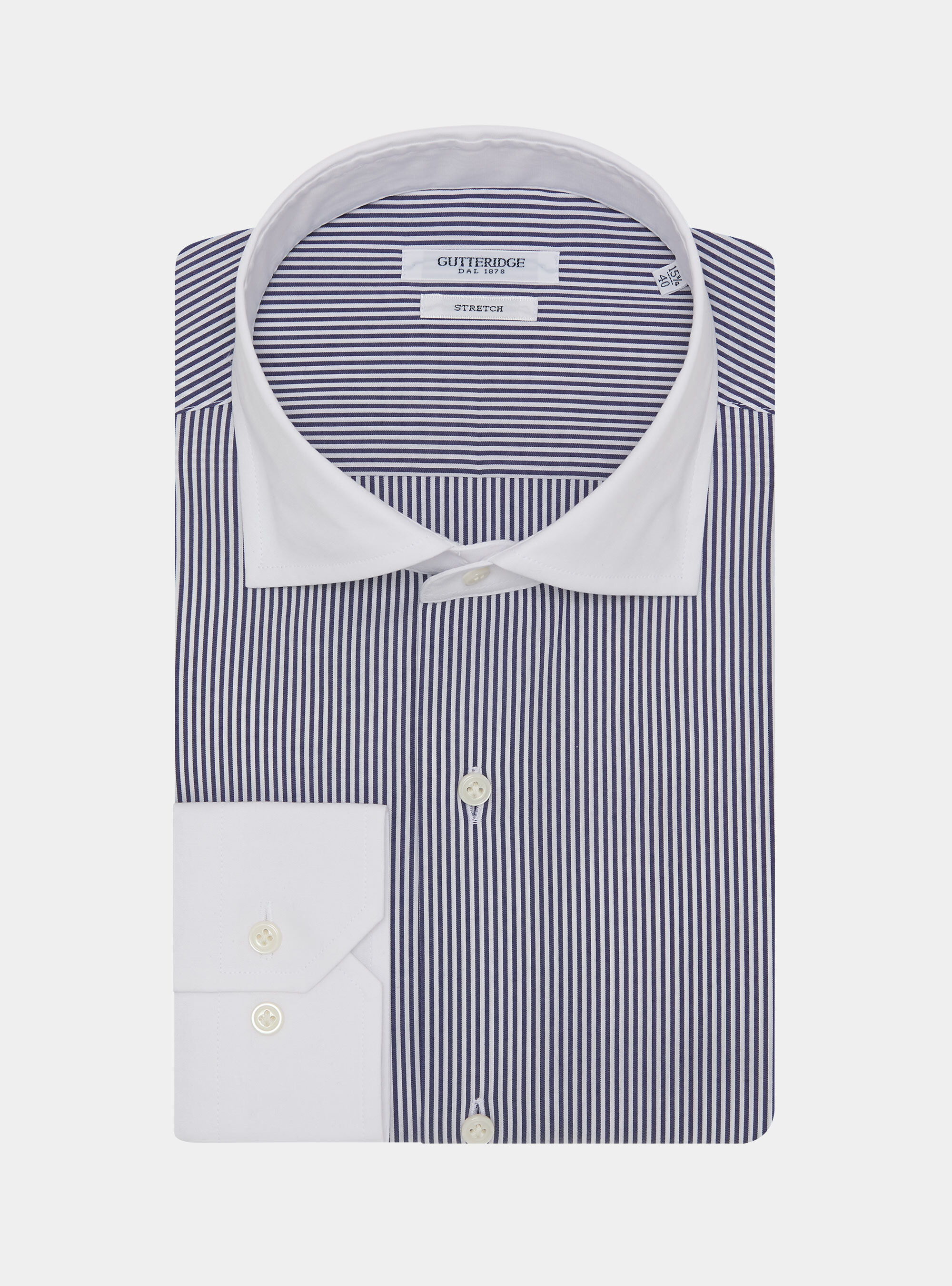 Stretch poplin striped shirt with contrast, NAVY BLUE