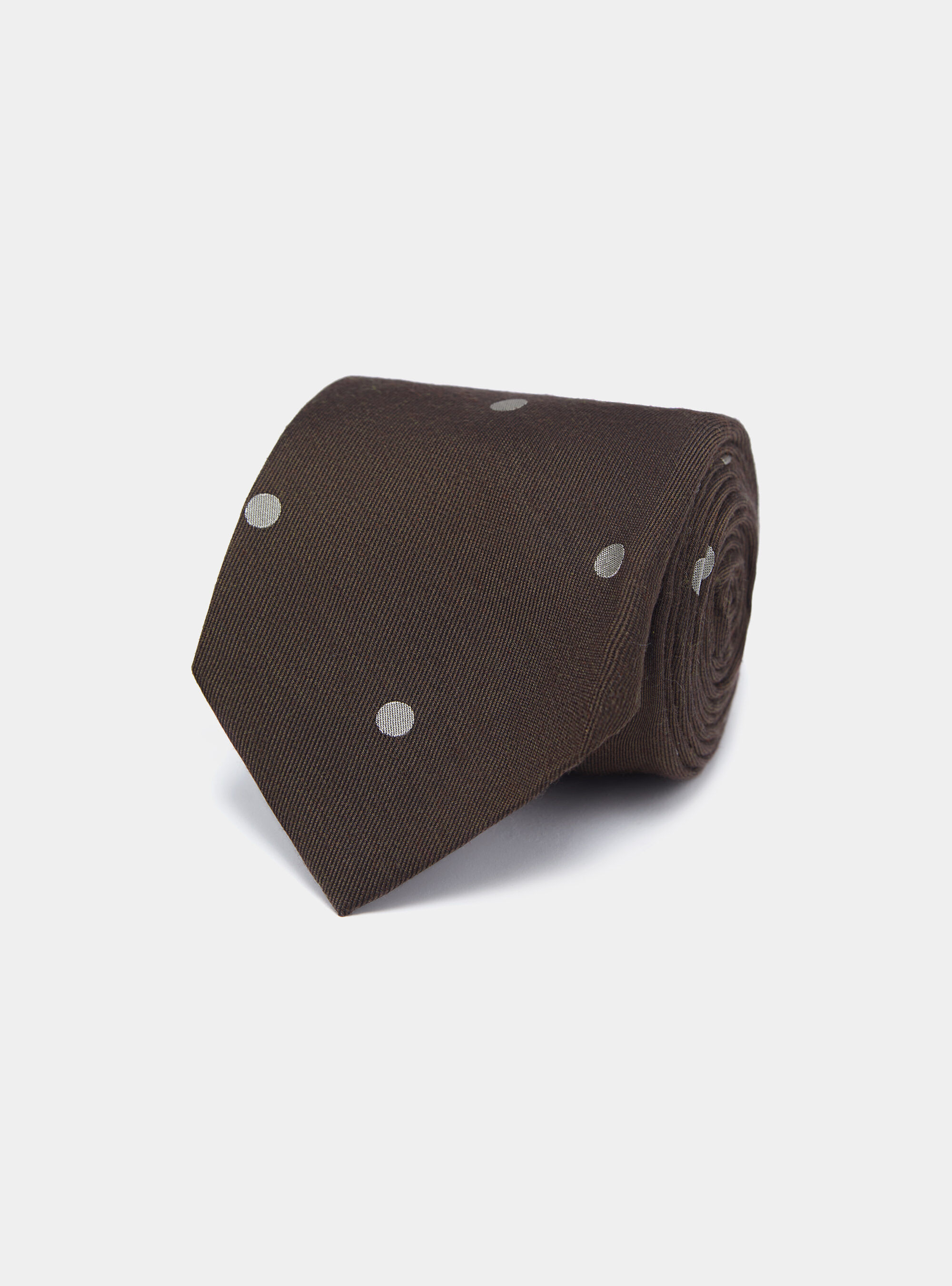 Macro polka dot silk and linen tie, BROWN