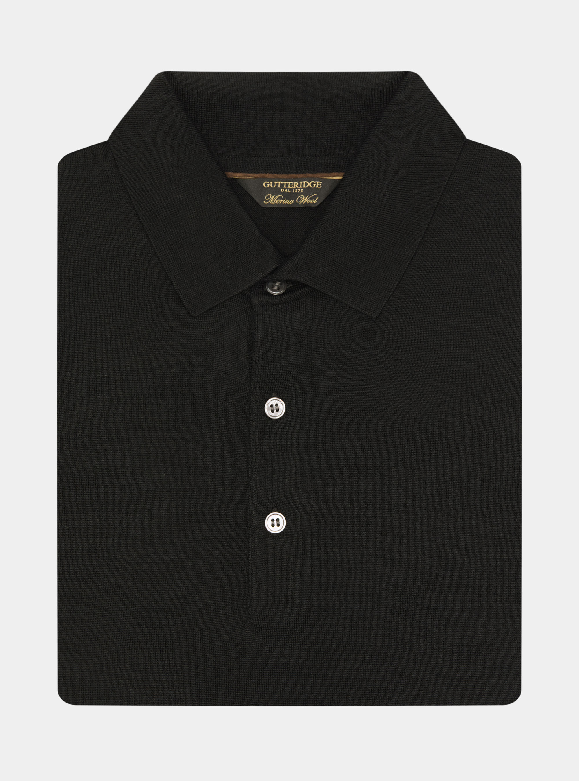 Extrafine merino wool knit polo shirt, BLACK
