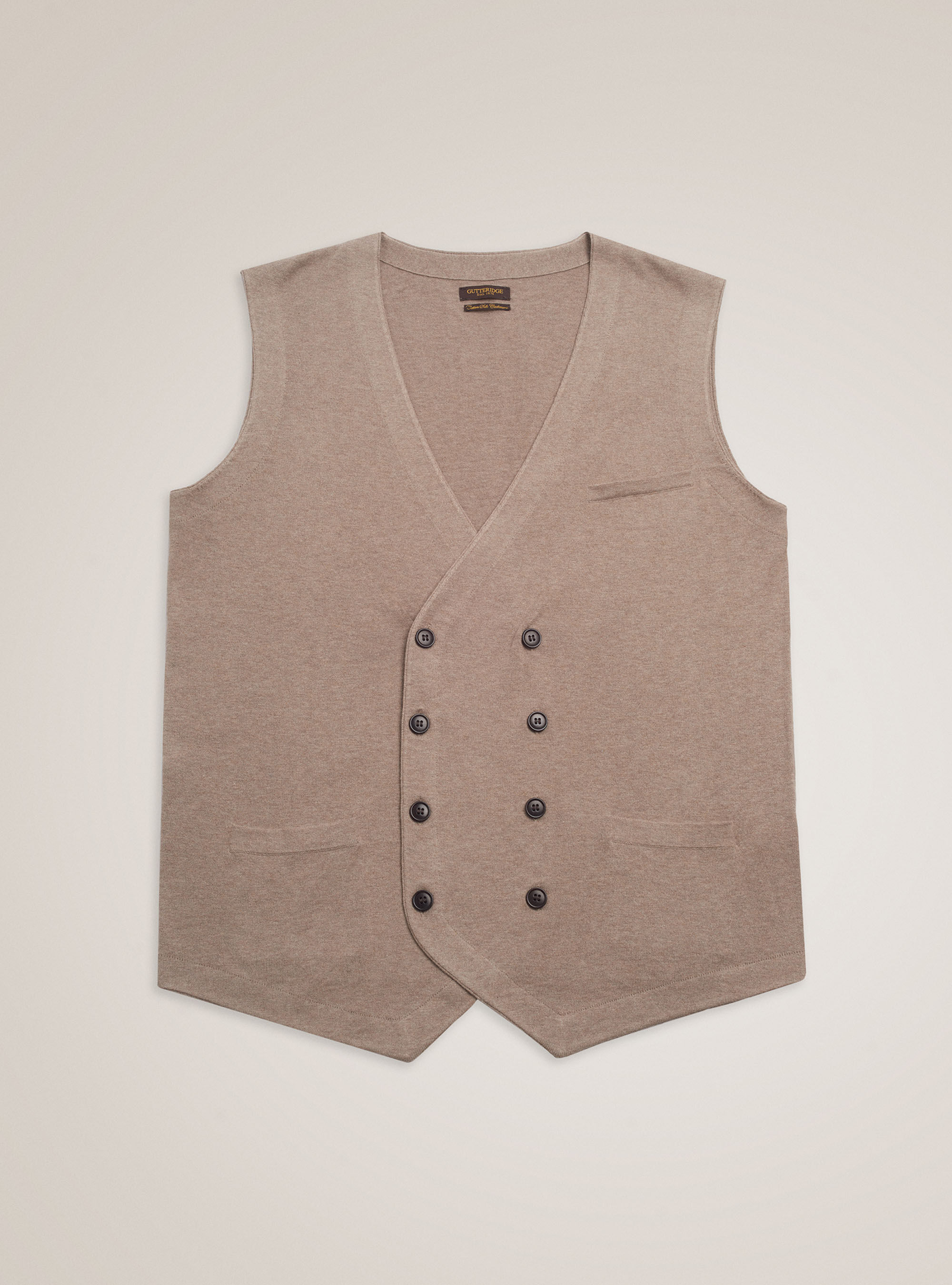 Gilet doppiopetto in cotone seta e cashmere, ECRU