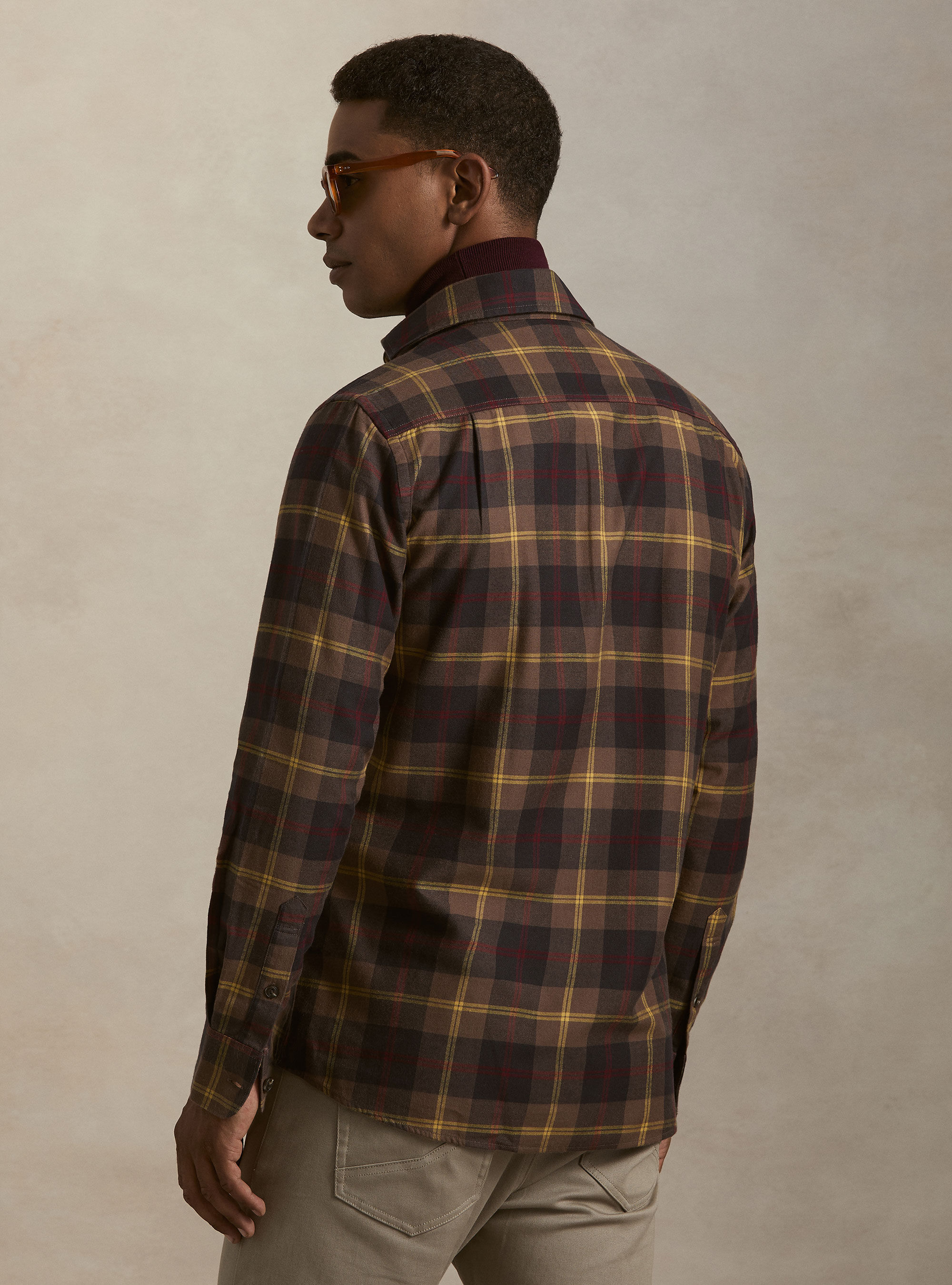Relaxed-fit checked cotton-blend shirt, BROWN