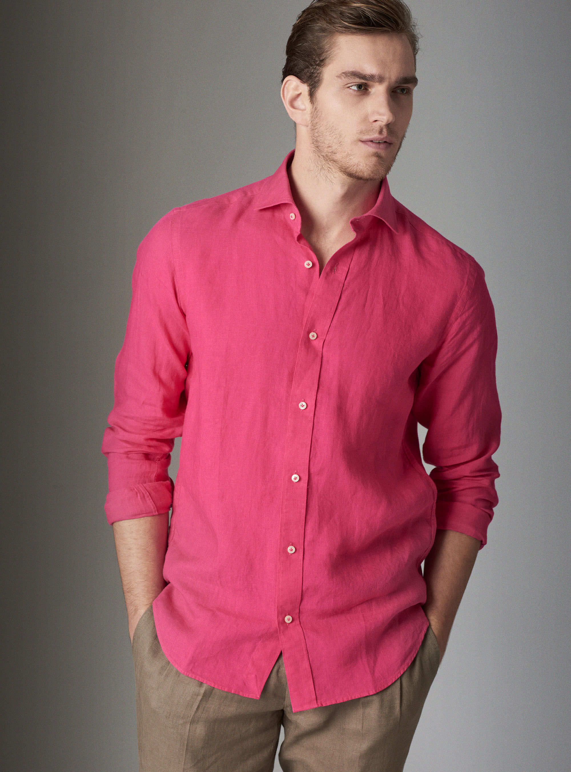 Camicia di lino rosa uomo hotsell