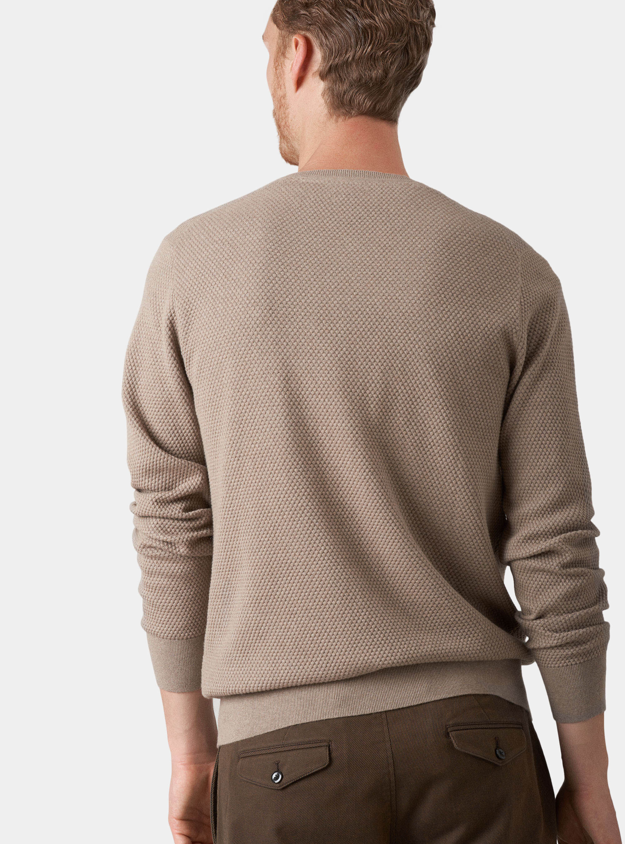 Maglia con collo rotondo in cotone e cashmere, ECRU