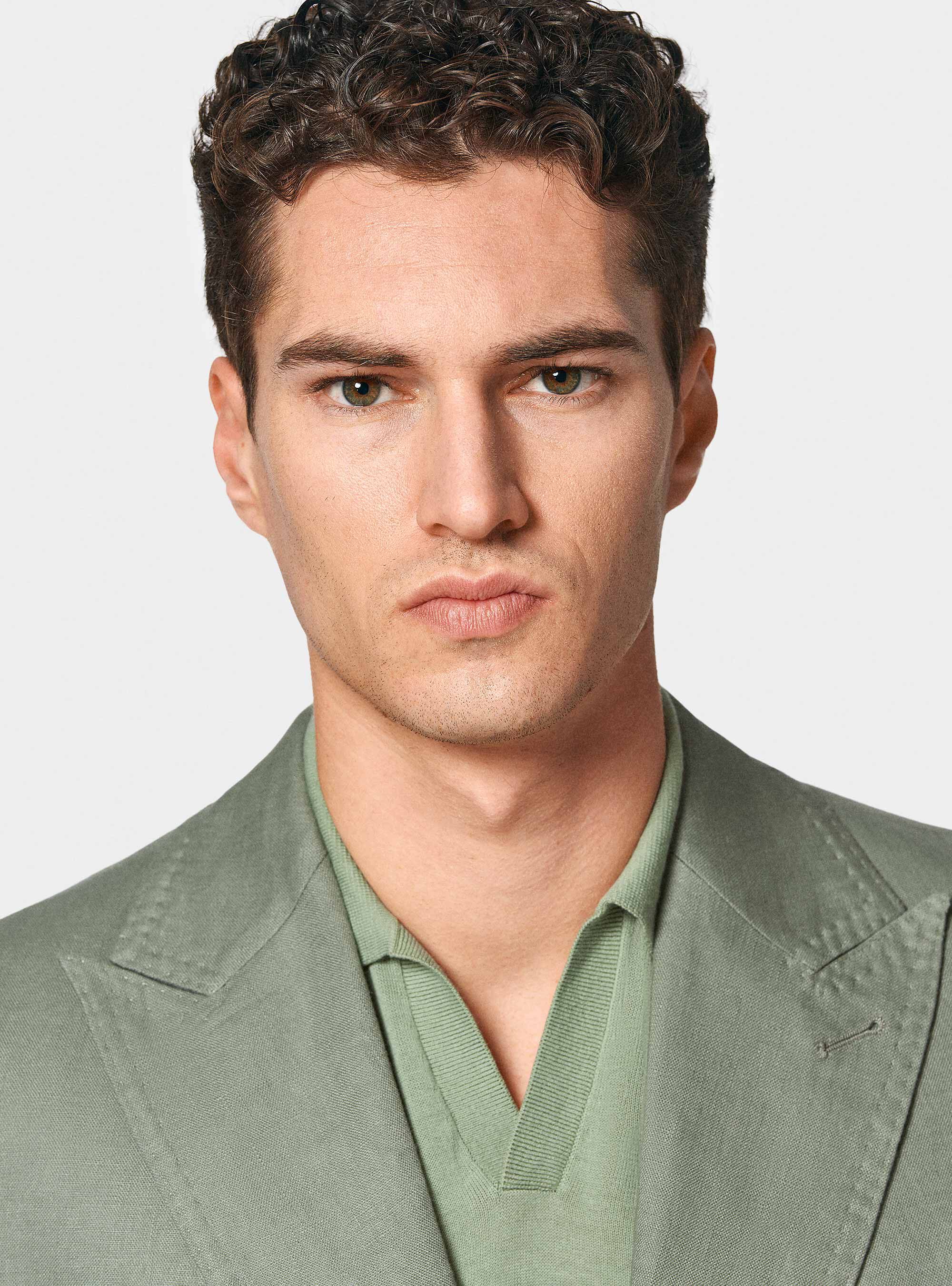 Giacca doppiopetto in puro lino, SALVIA 0602C