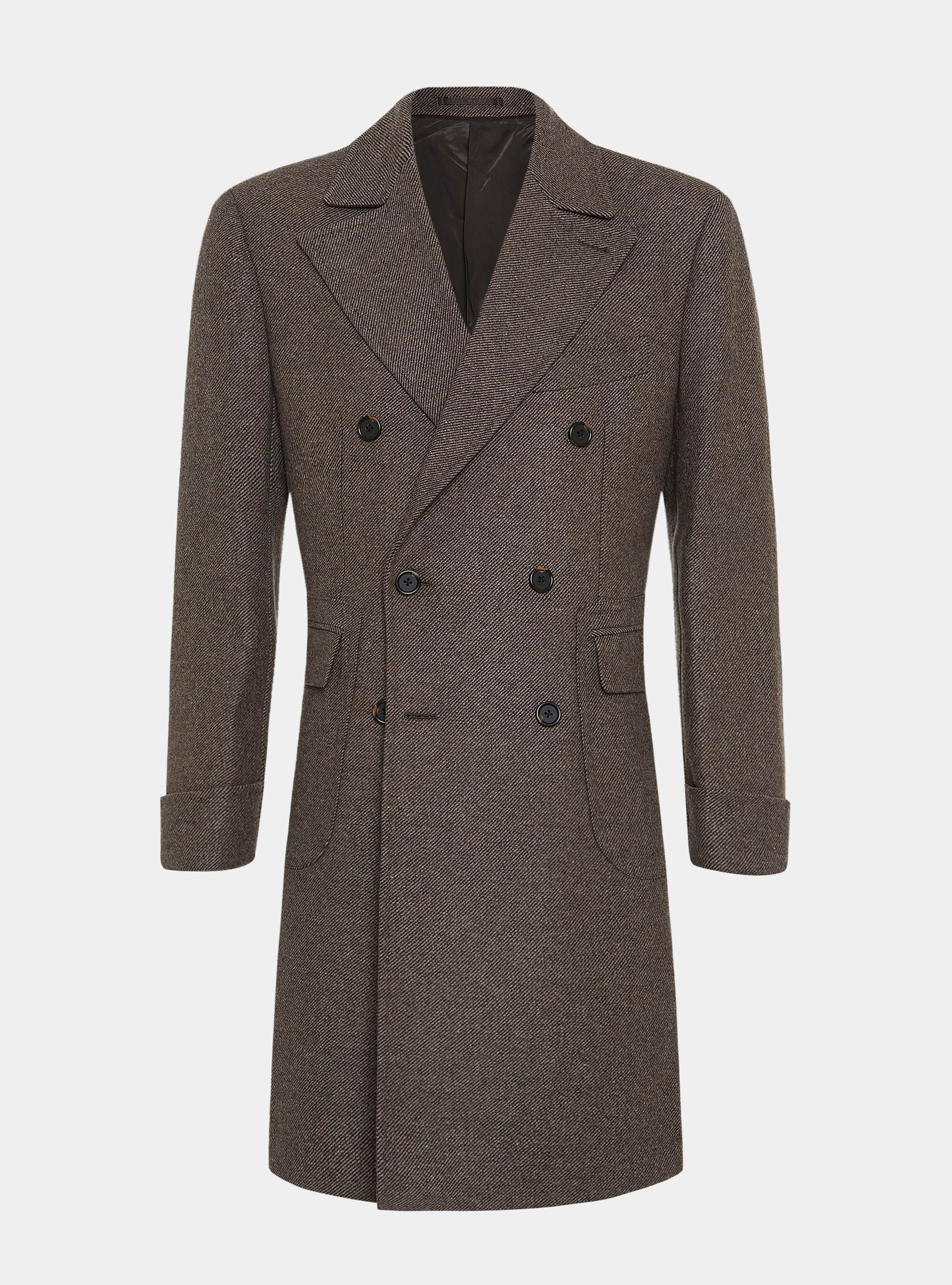 Wool and silk diagonal double-breasted coat