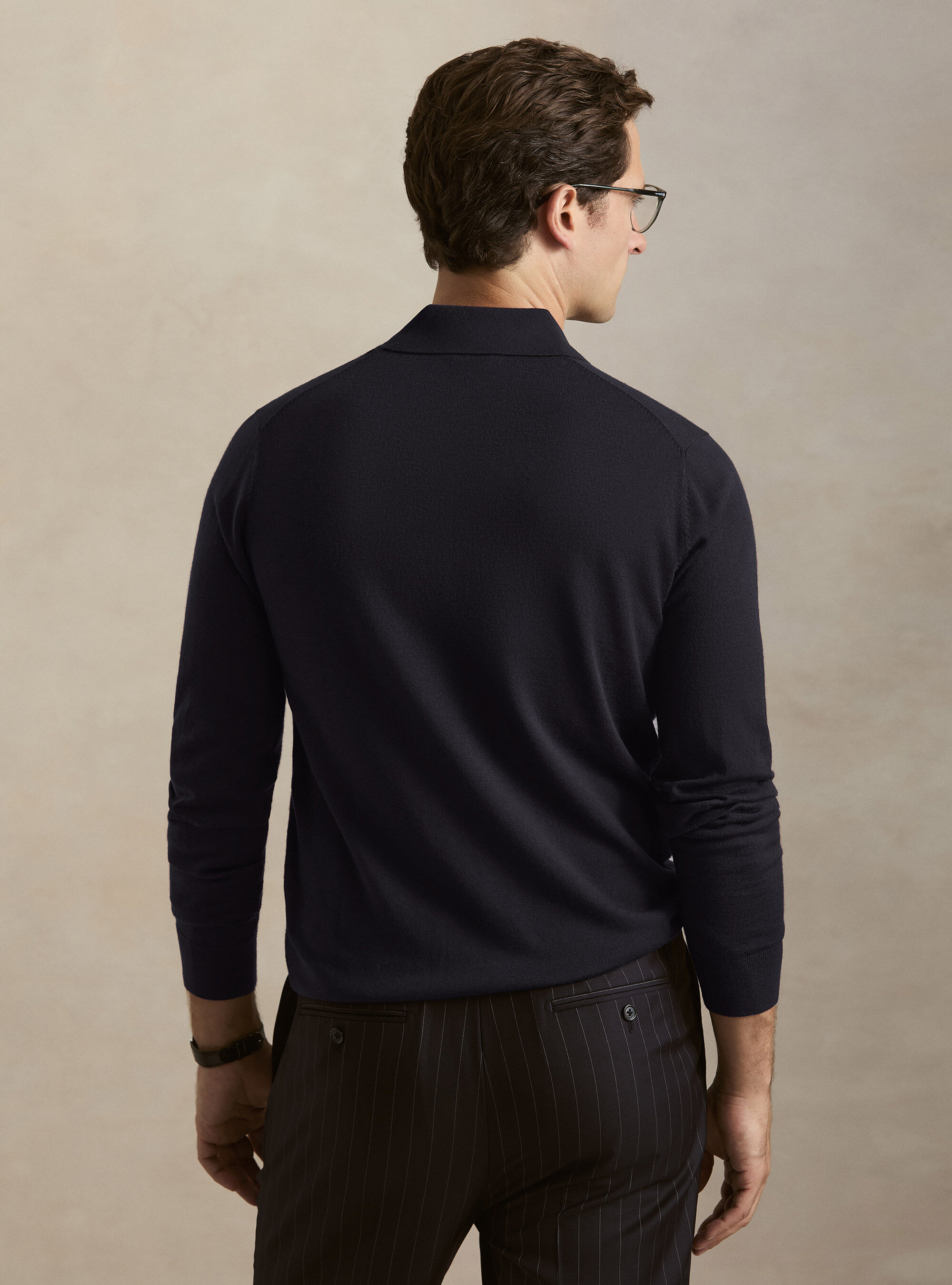 Polo in maglia in lana merino extrafine, BLU NAVY