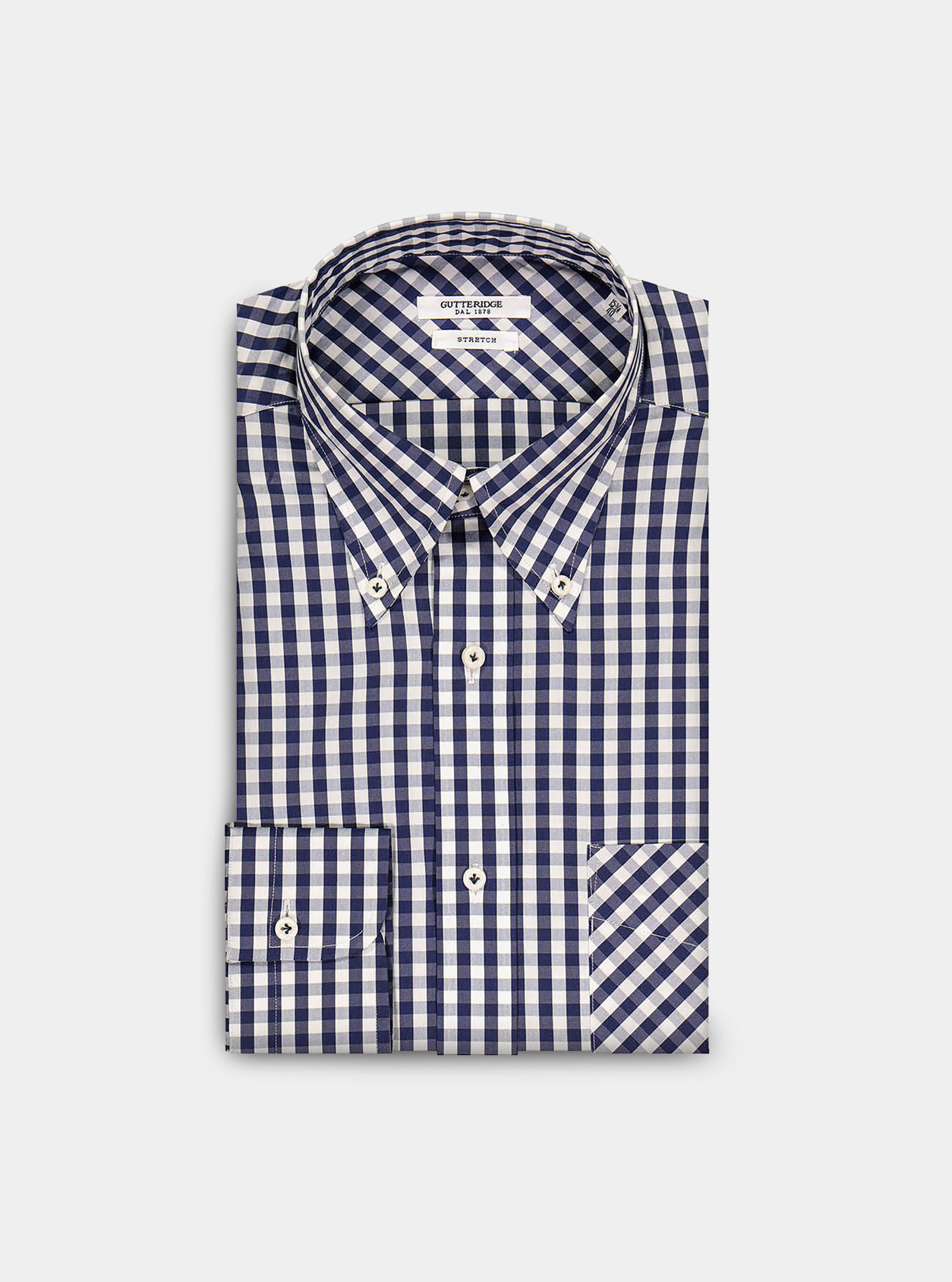 Camicia collo button down in cotone stretch a quadretti