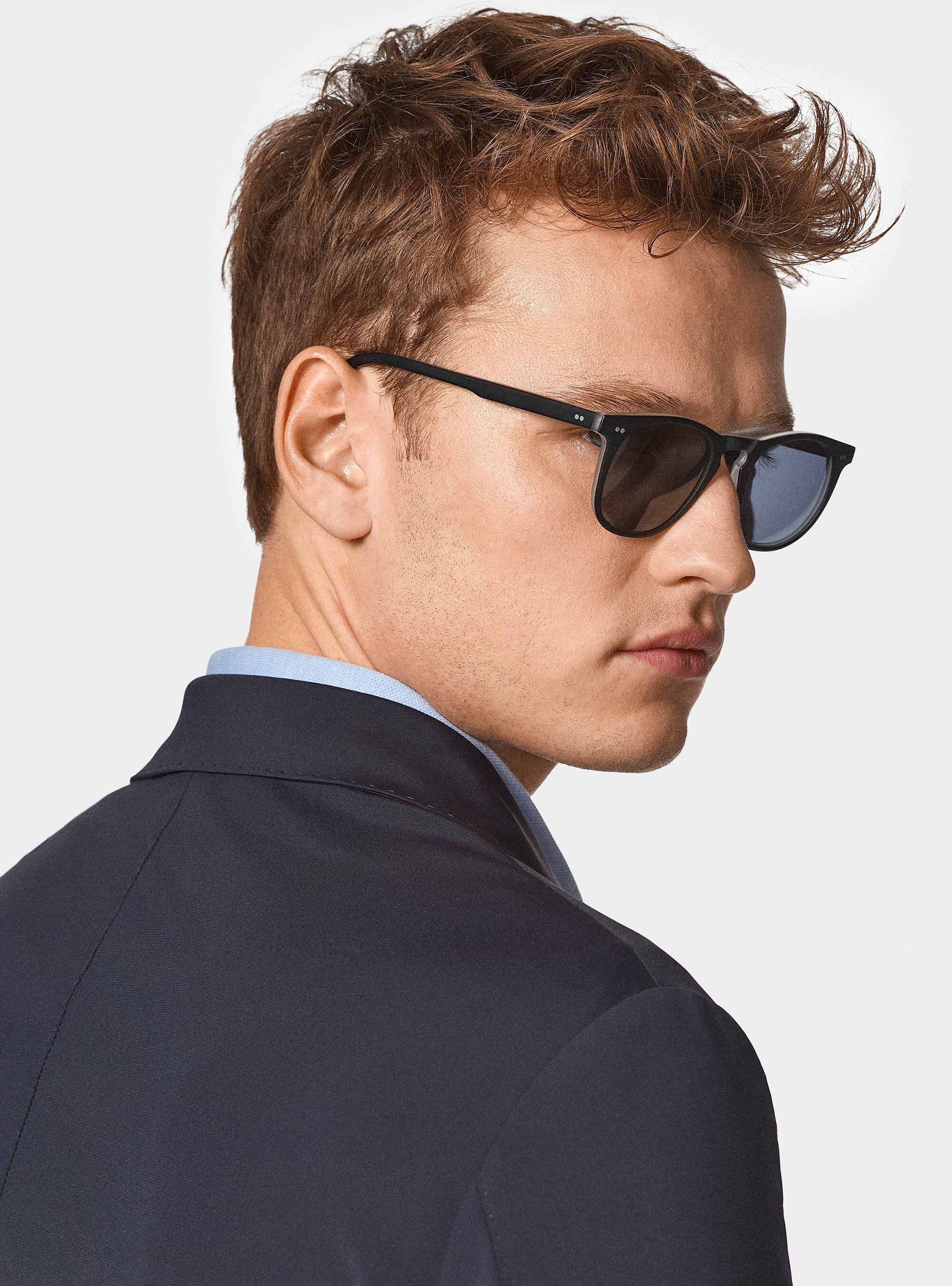 GT01 double-breasted blazer in stretch jersey, NAVY BLUE