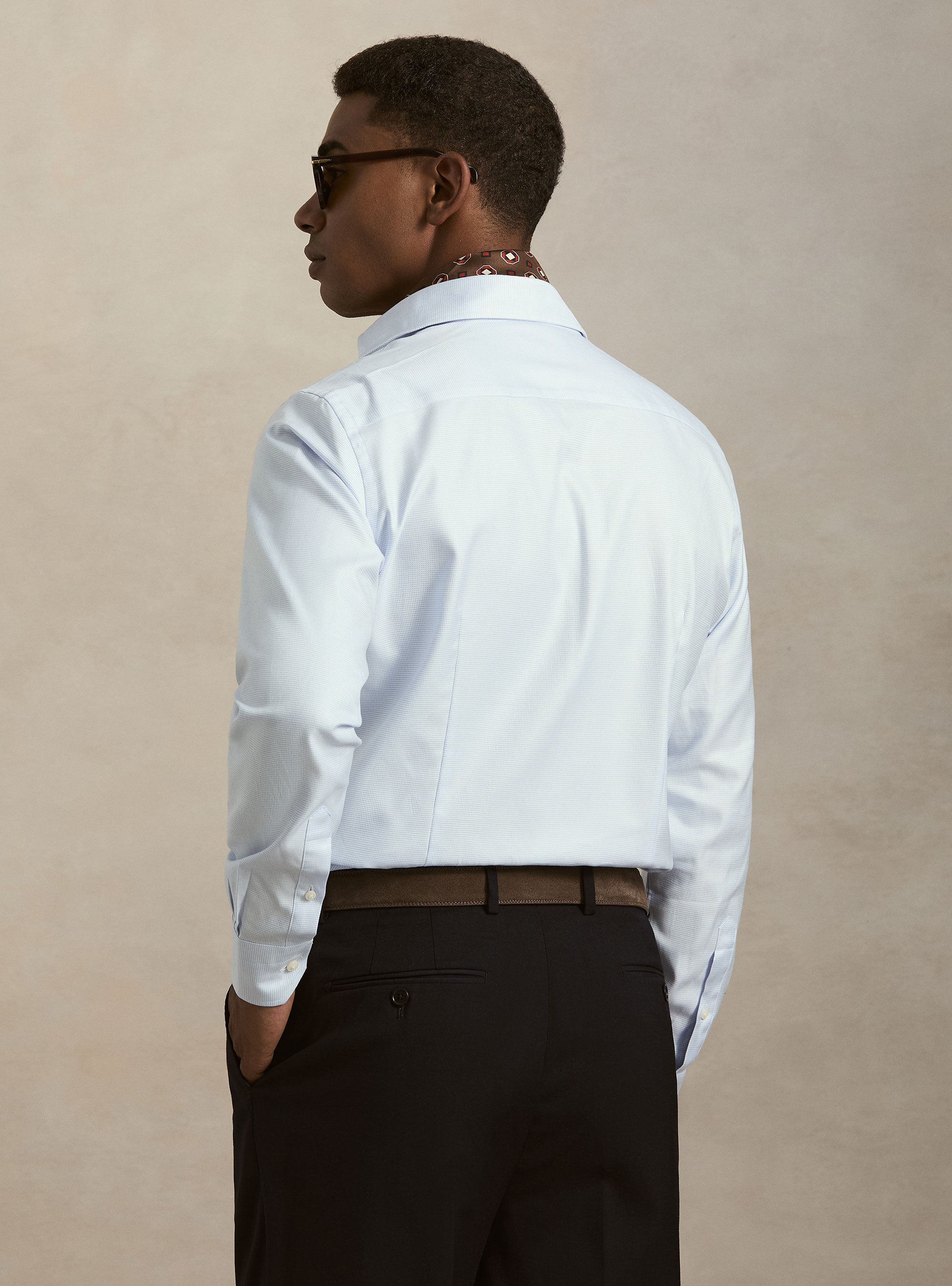 Camicia in cotone operato, AZZURRO