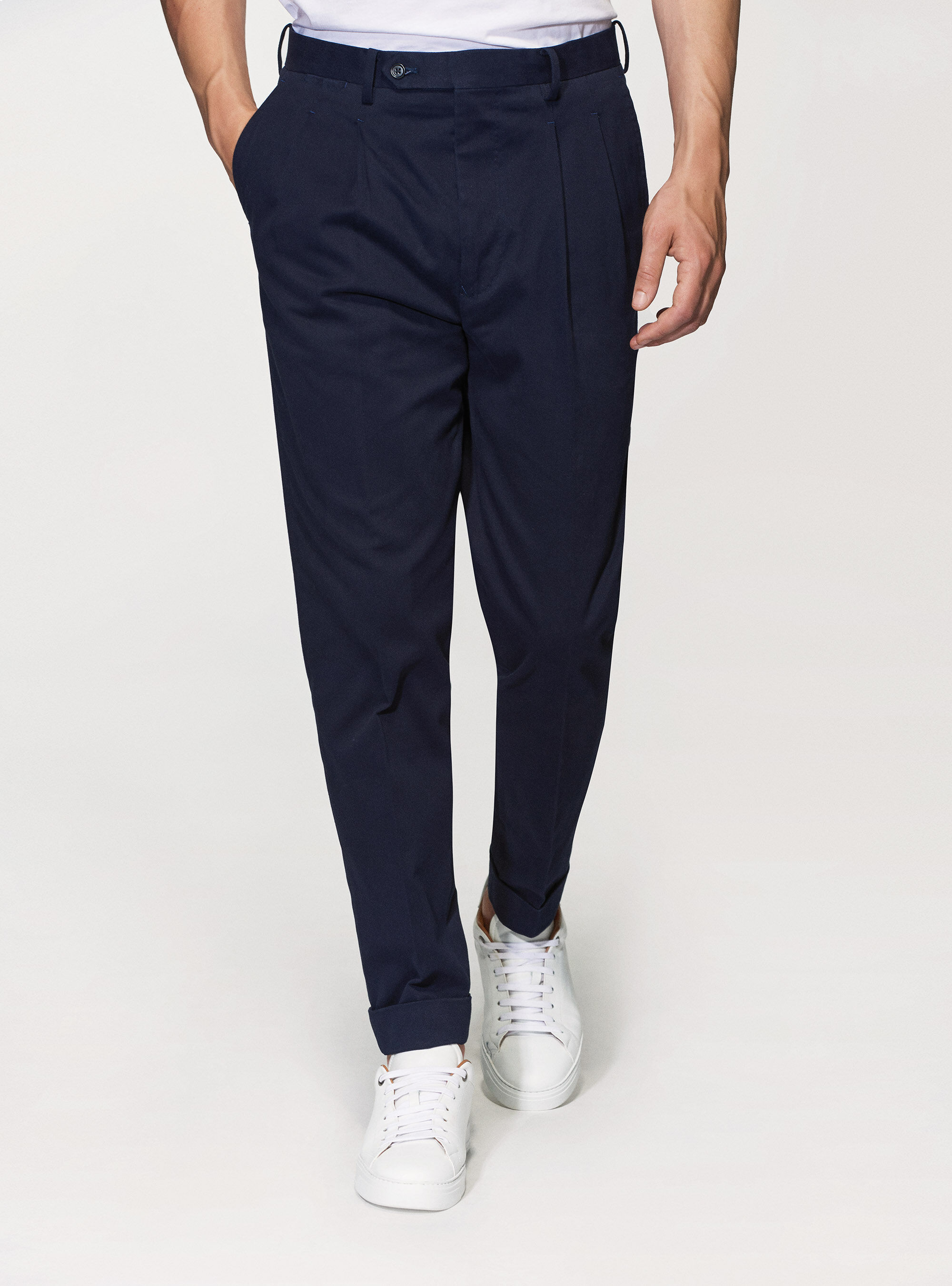 Navy sale pleated trousers
